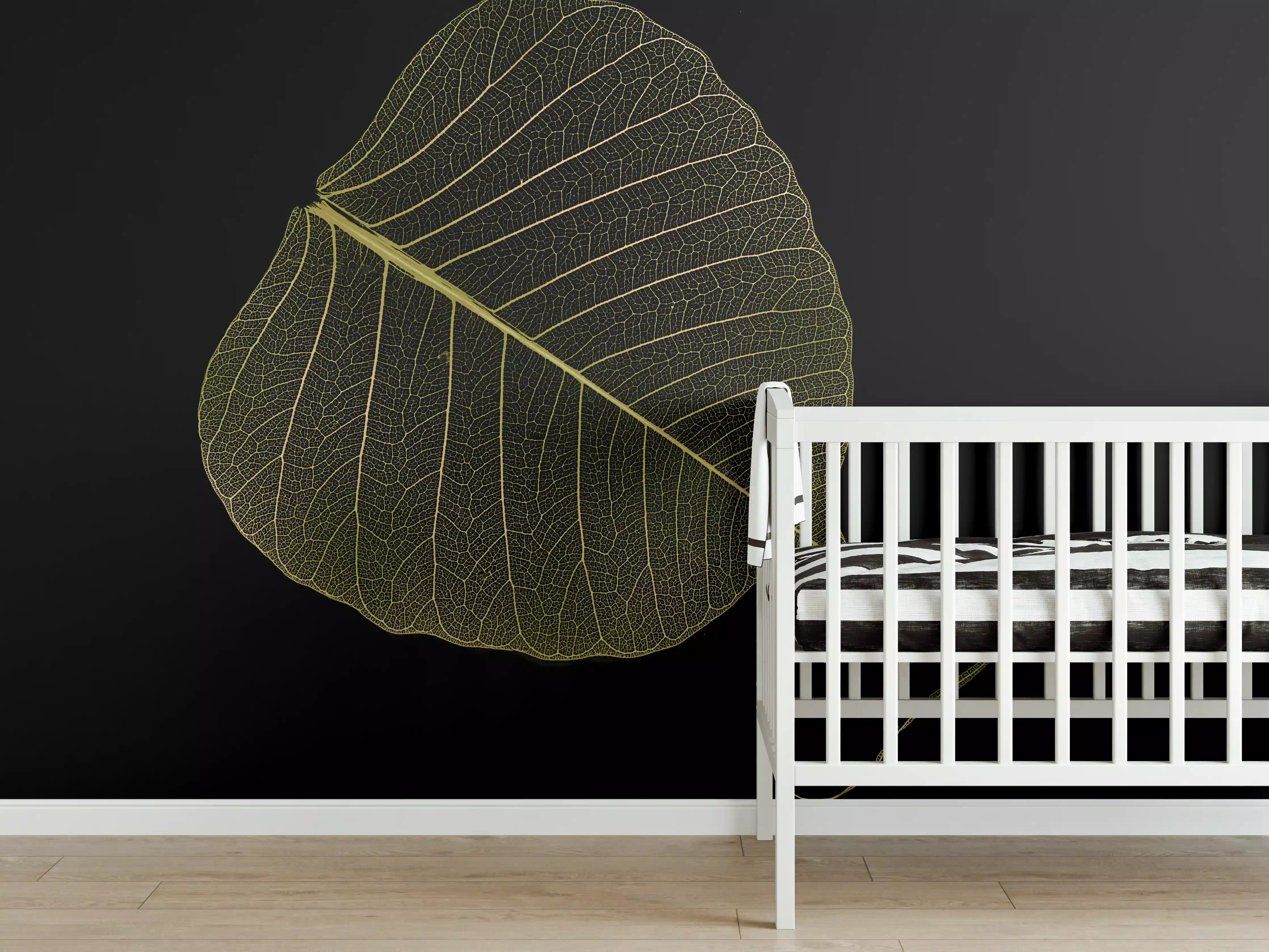Babyzimmer Wandgestaltung - Makro Blattstruktur Schwarz-Gelb