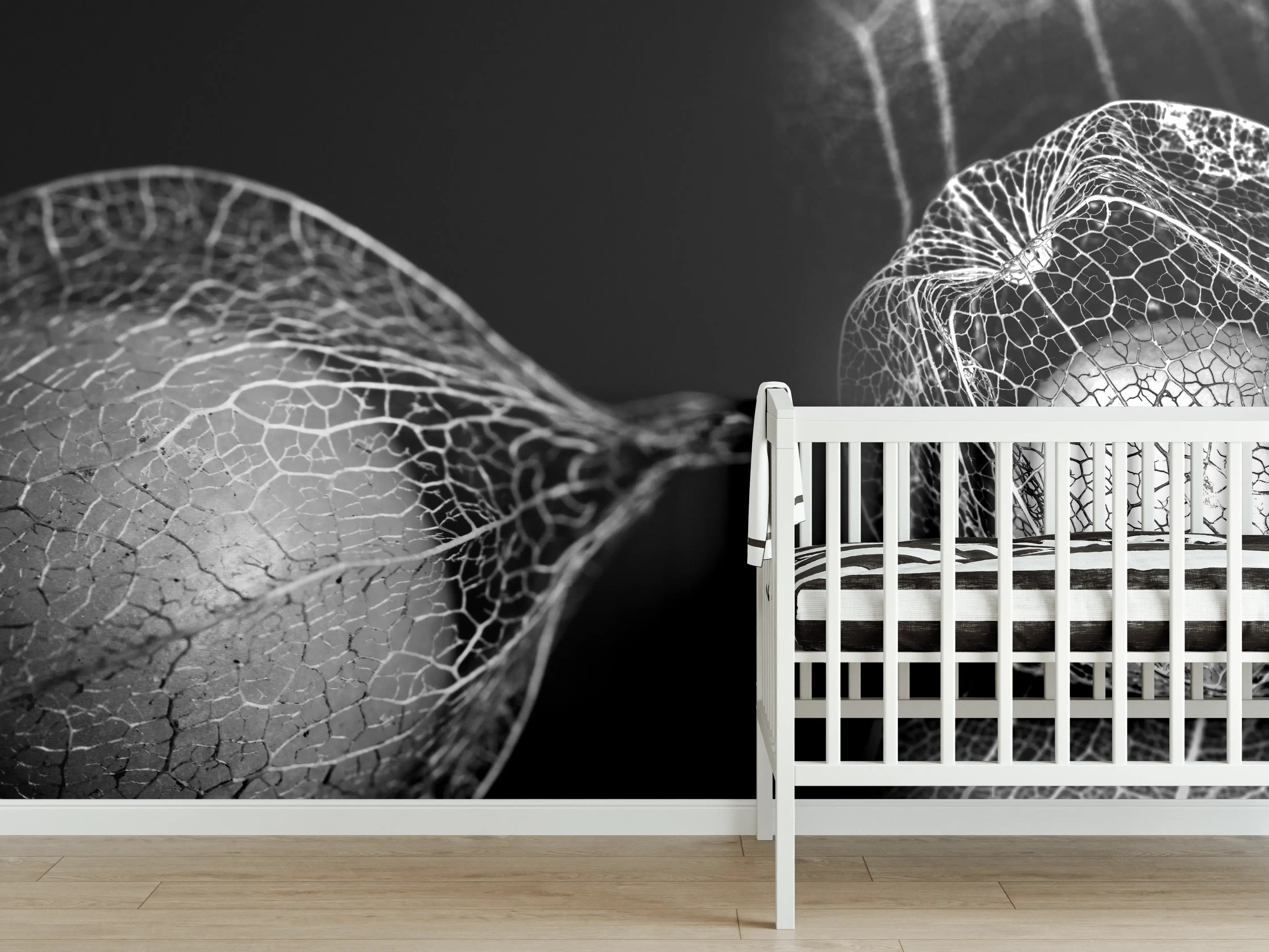 Babyzimmer Wandgestaltung - Makro-Detail Pflanzennetz Grau