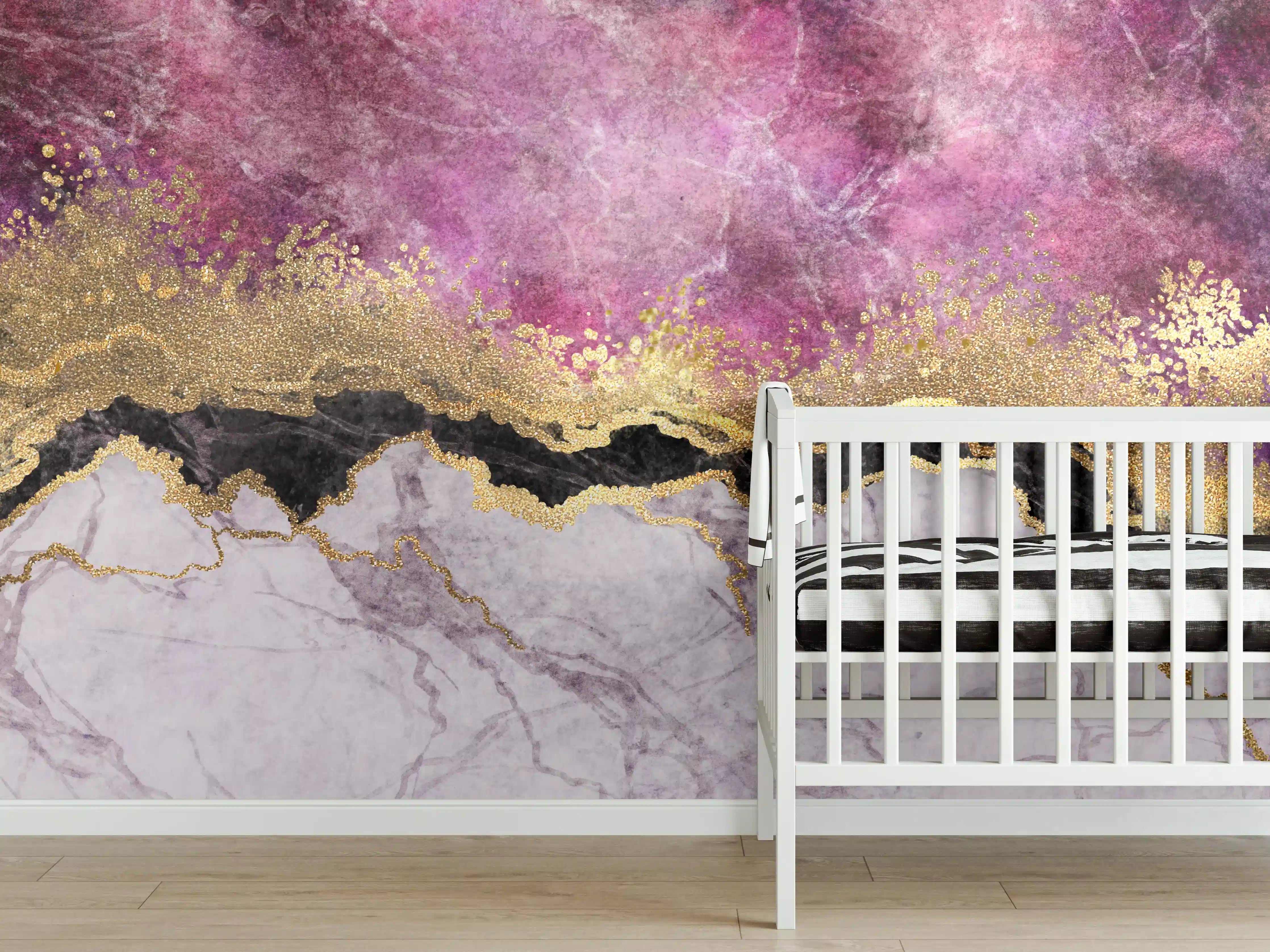 Babyzimmer Wandgestaltung - Marble and Gold Abstract Art