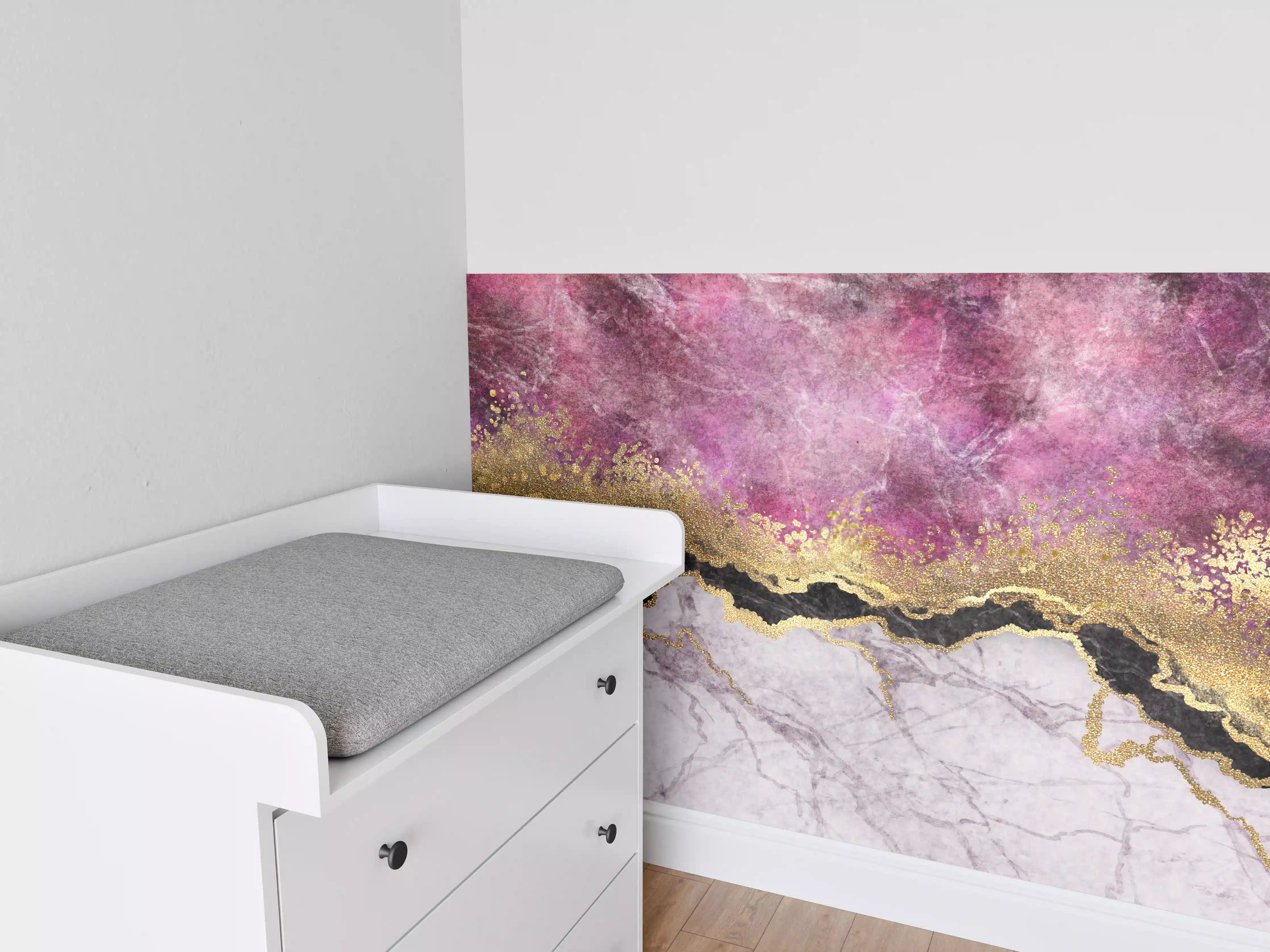 Babyzimmer Wandgestaltung - Marble and Gold Abstract Art