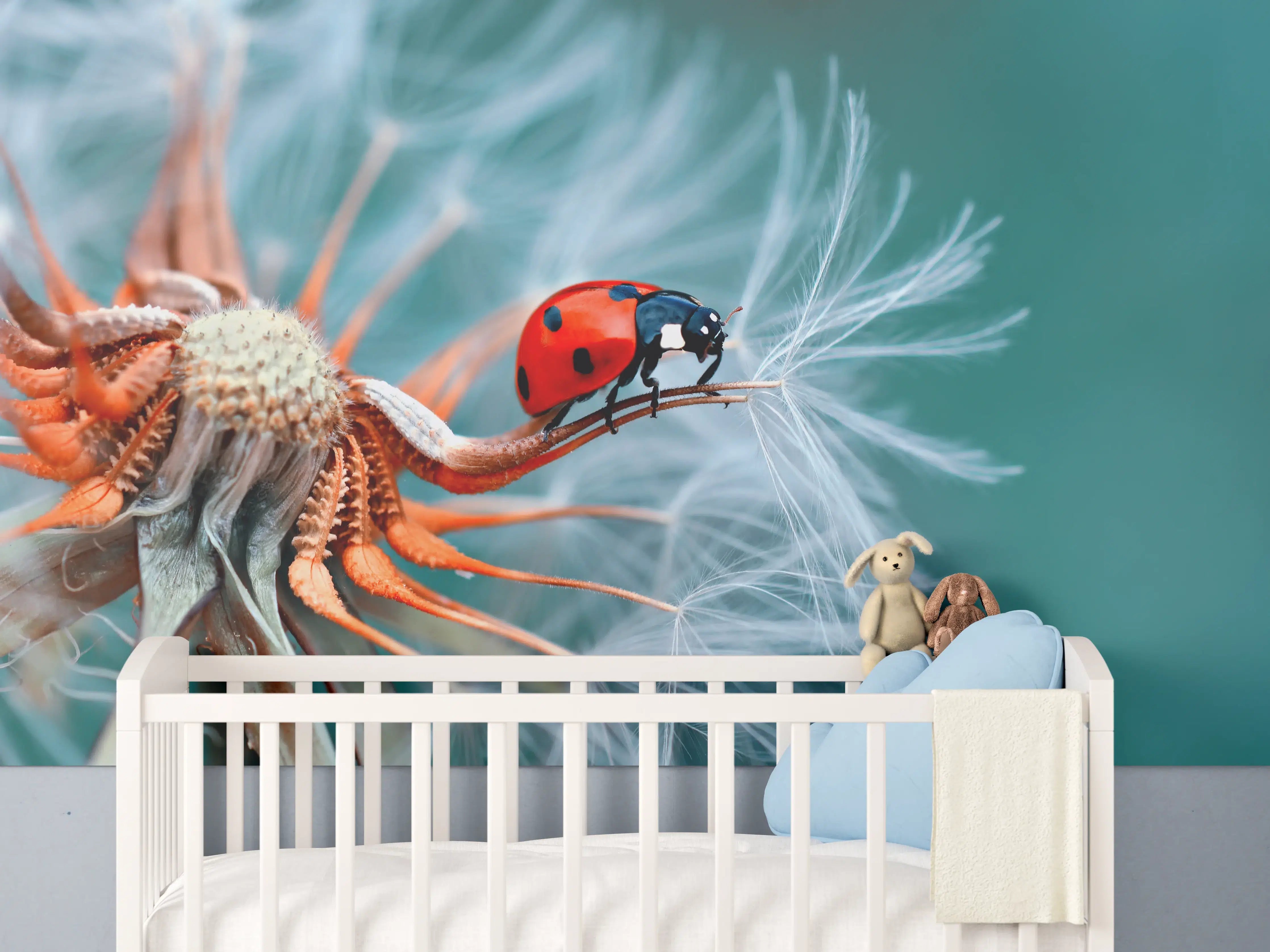 Babyzimmer Wandgestaltung - Marienkäfer auf Pusteblume