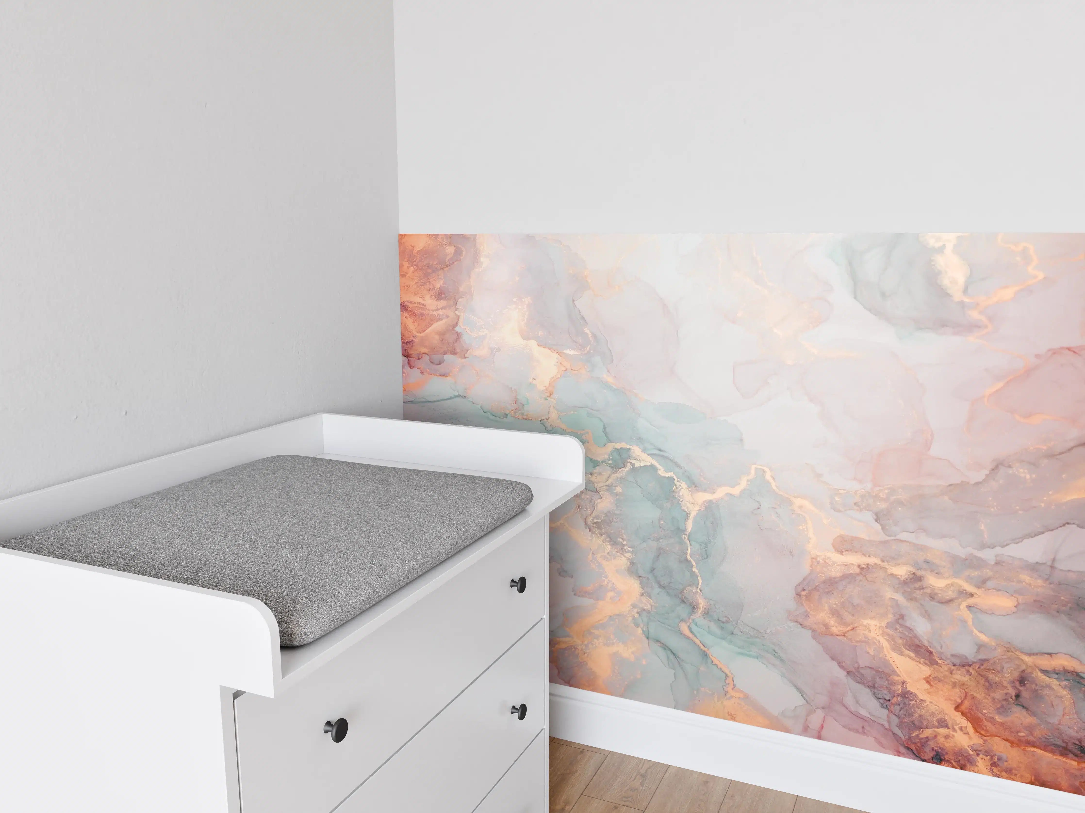 Babyzimmer Wandgestaltung - Maritime Aquarellkunst mit Blau- und Grautönen