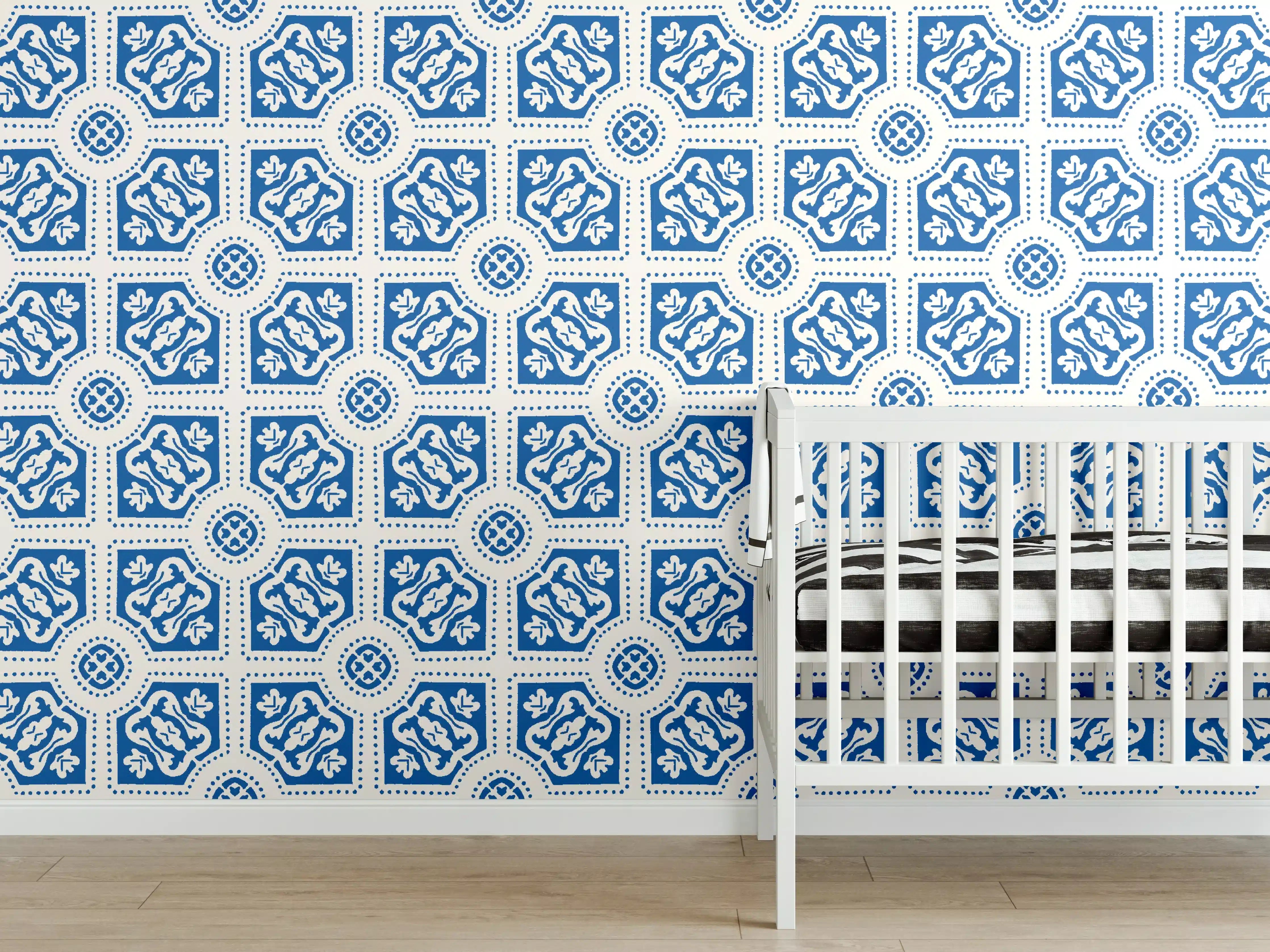 Babyzimmer Wandgestaltung - Maritimes Azur-Muster