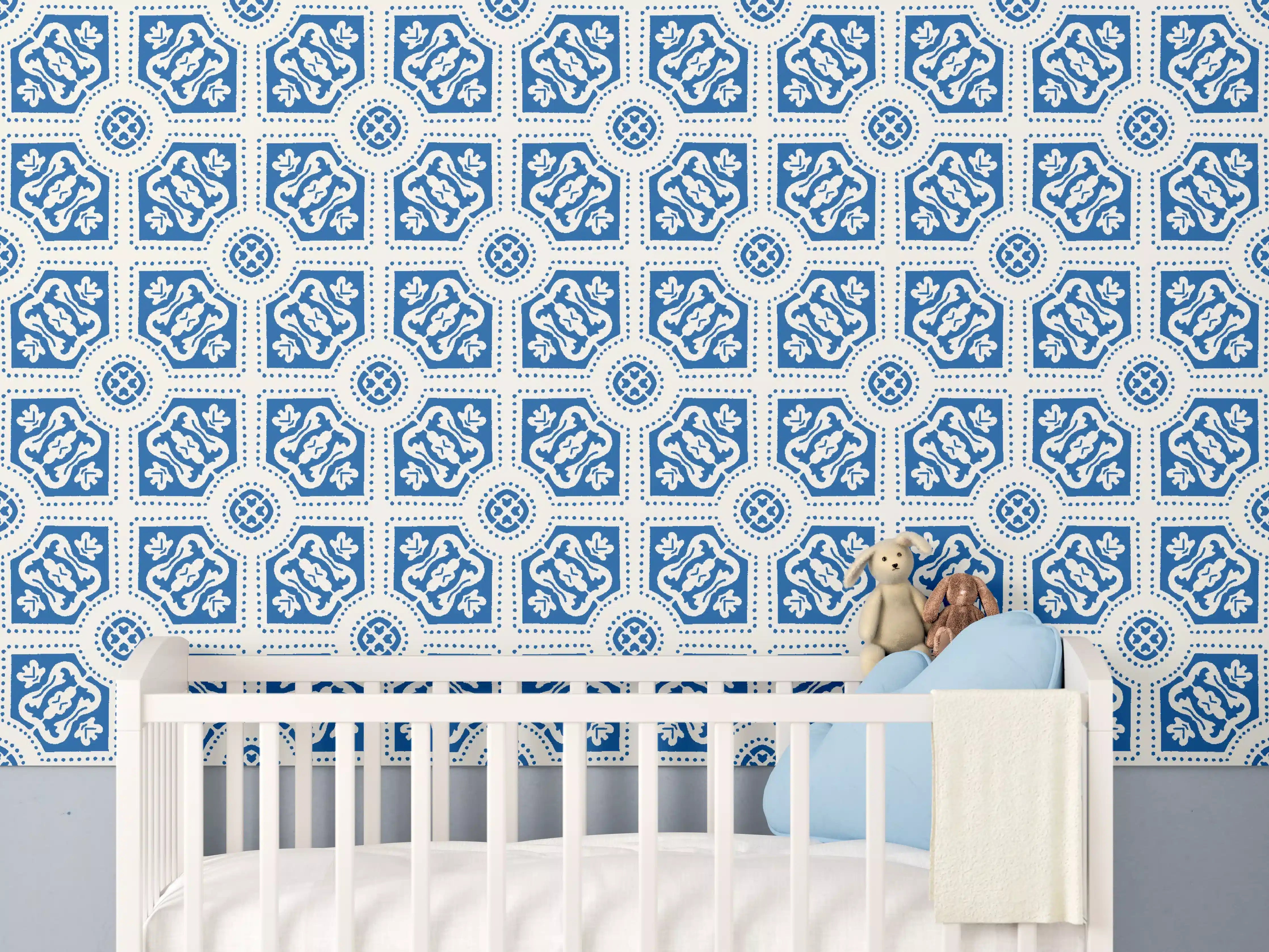 Babyzimmer Wandgestaltung - Maritimes Azur-Muster