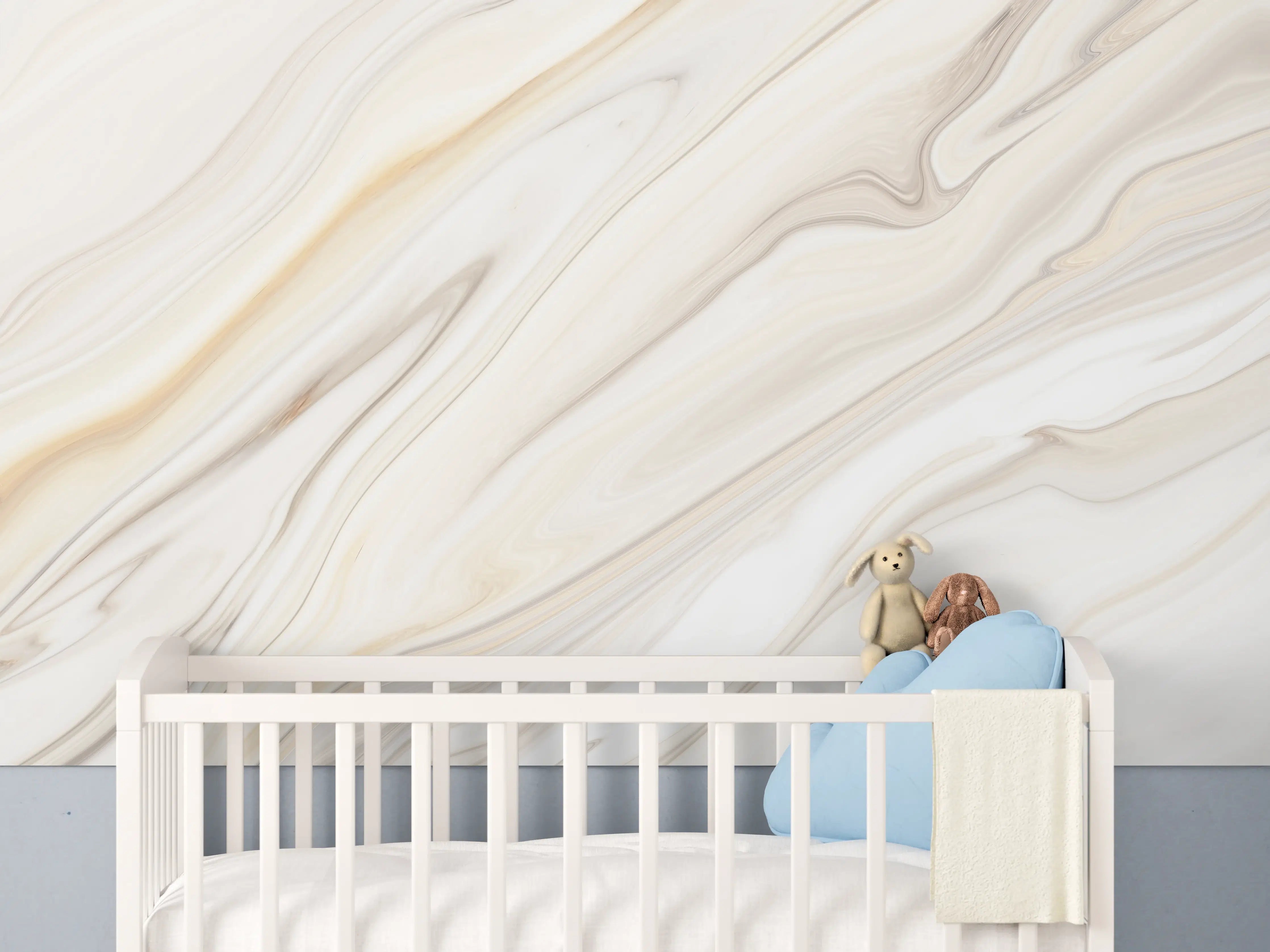 Babyzimmer Wandgestaltung - Marmor - weiß bräunliches Muster
