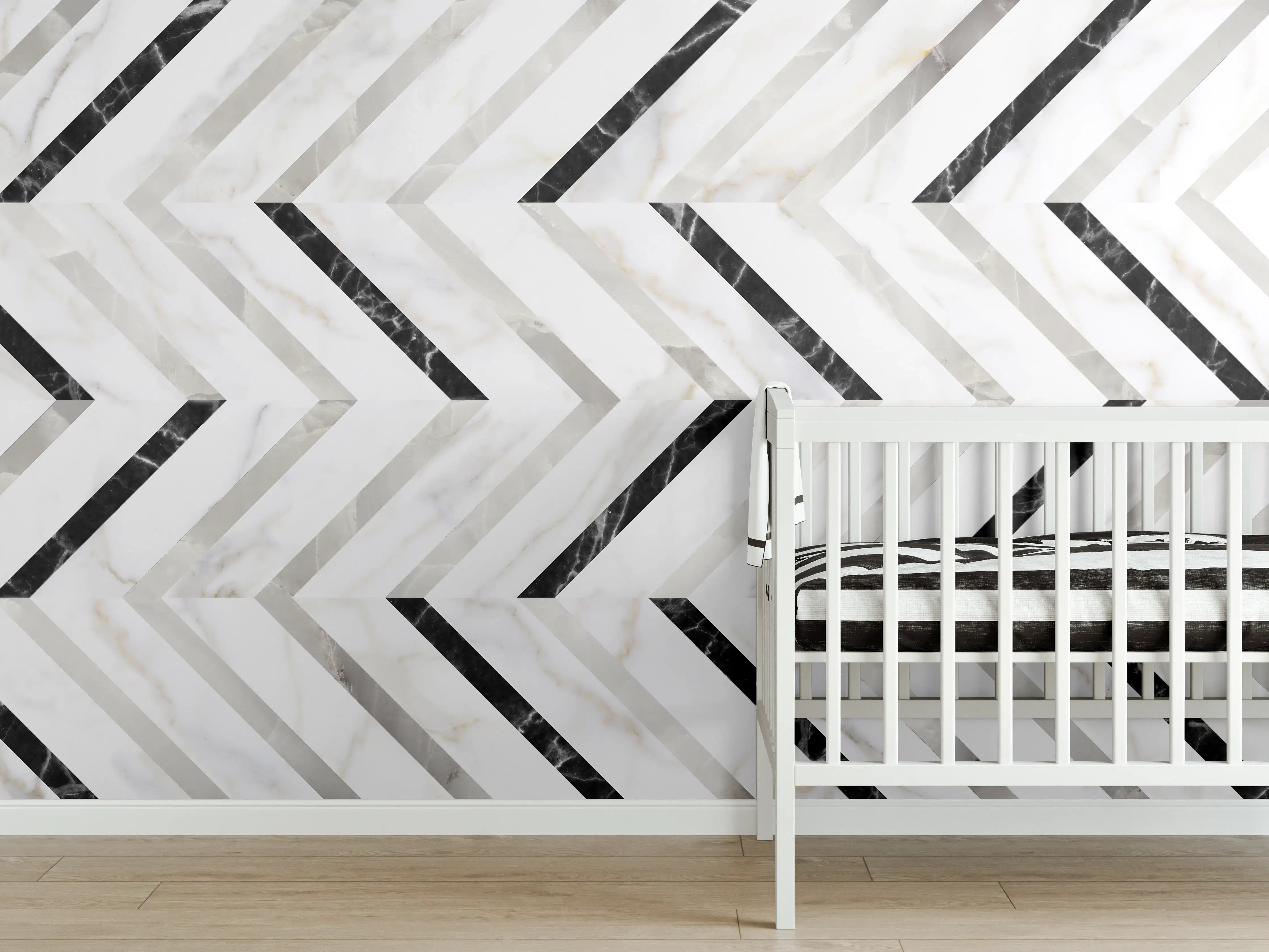 Babyzimmer Wandgestaltung - Marmor Fischgrätenmuster