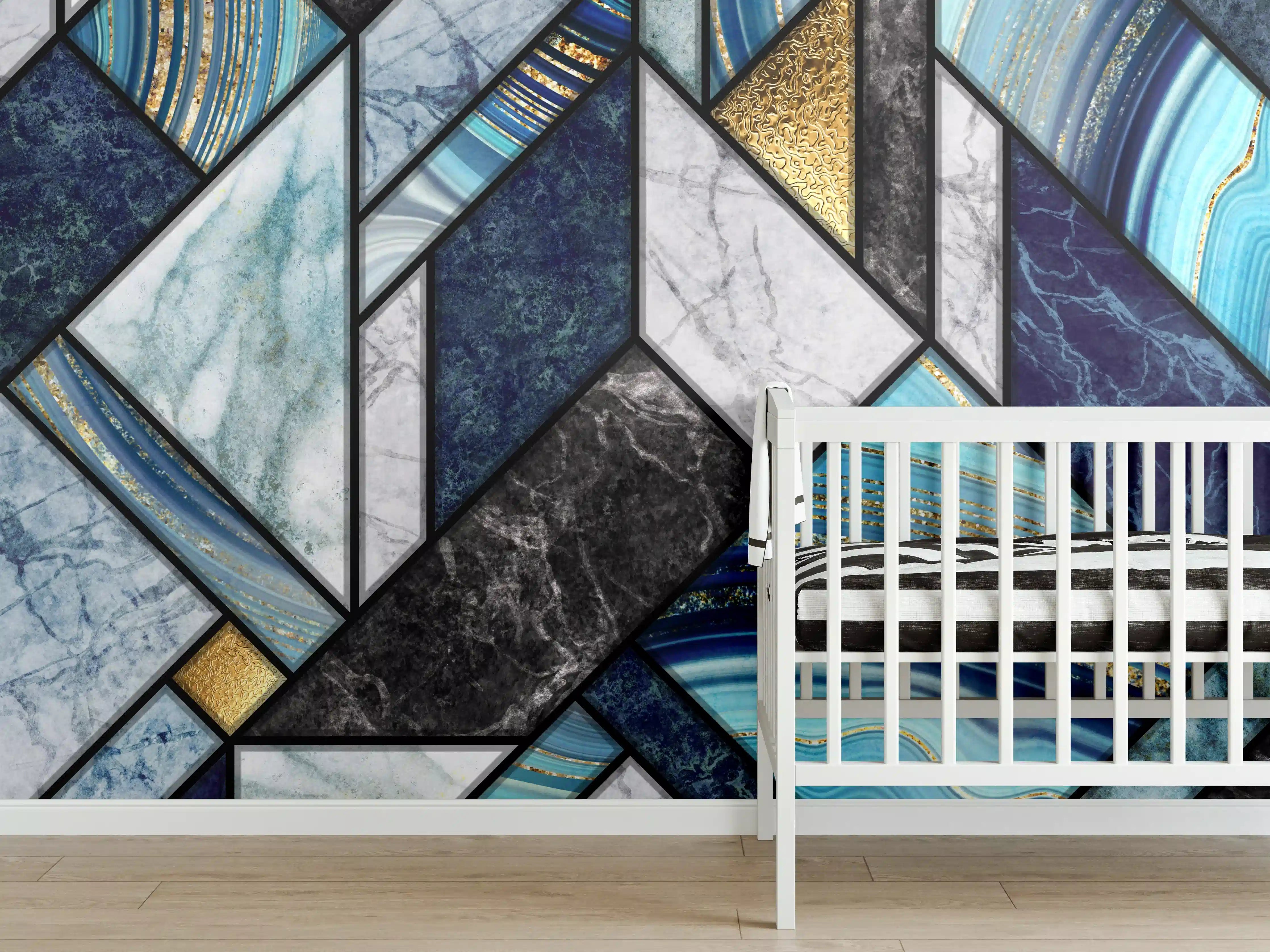 Babyzimmer Wandgestaltung - Marmor Granit Gold Inlay