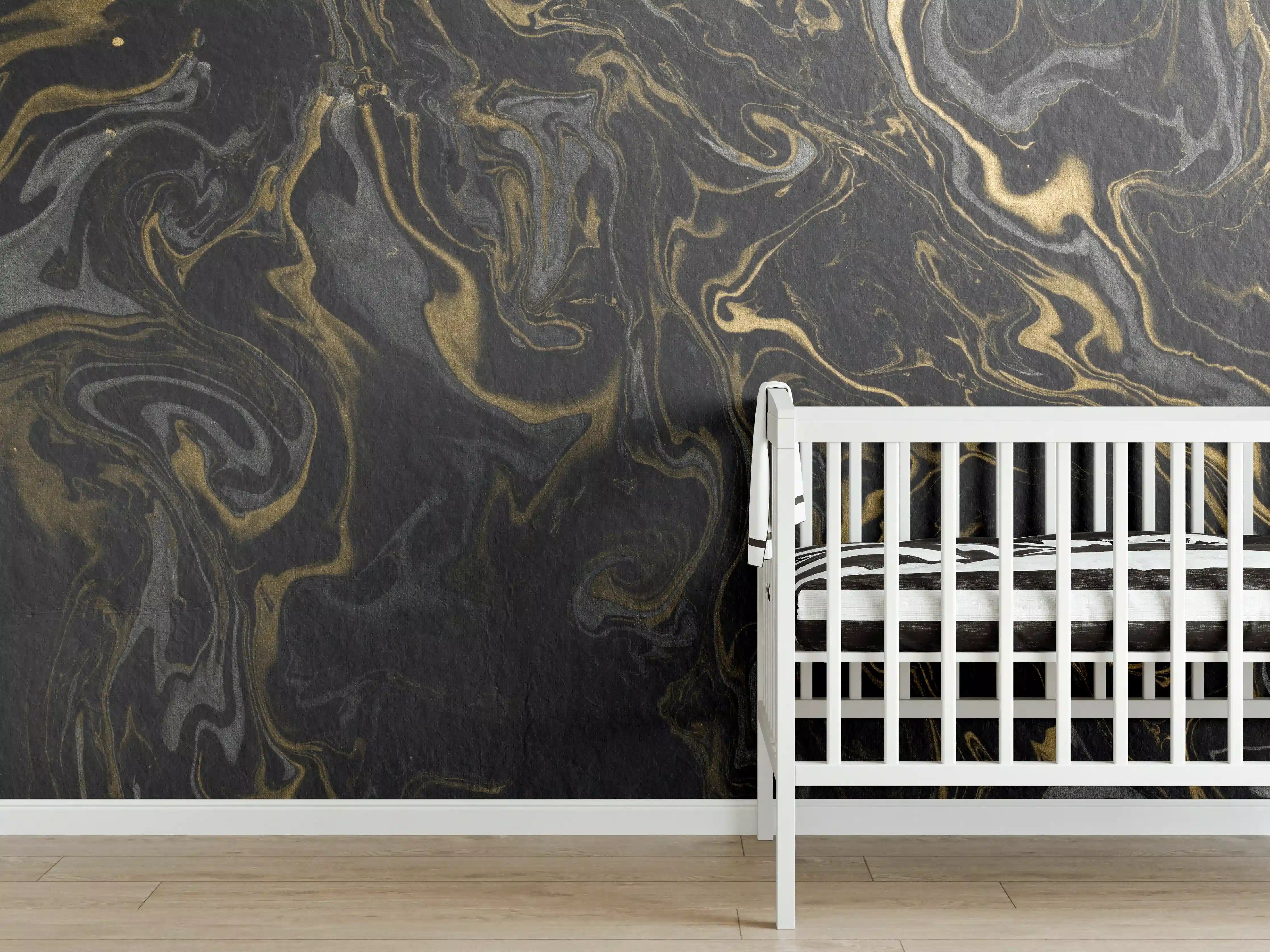 Babyzimmer Wandgestaltung - Marmor mit antikem goldenen und weißen Muster