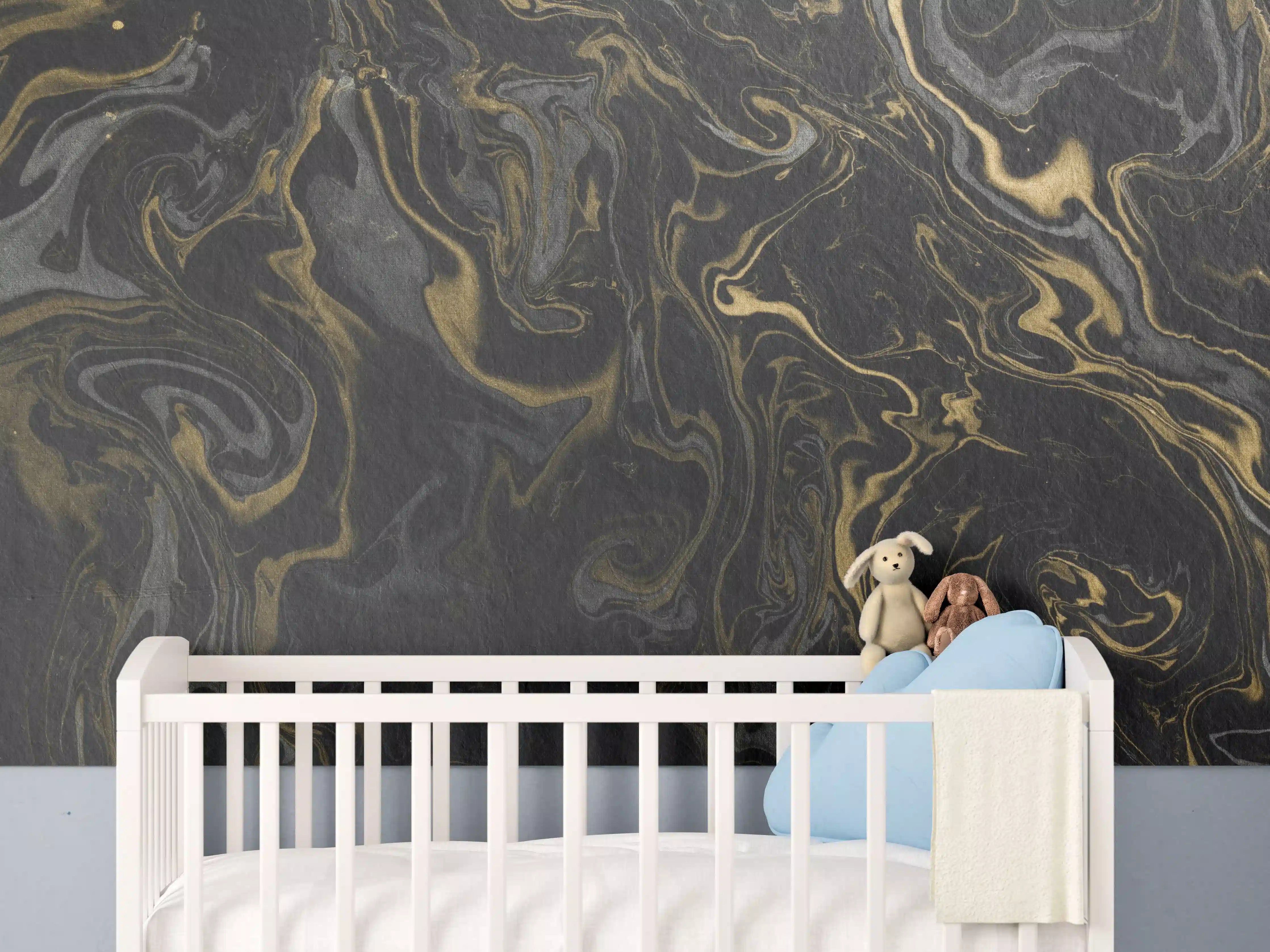 Babyzimmer Wandgestaltung - Marmor mit antikem goldenen und weißen Muster
