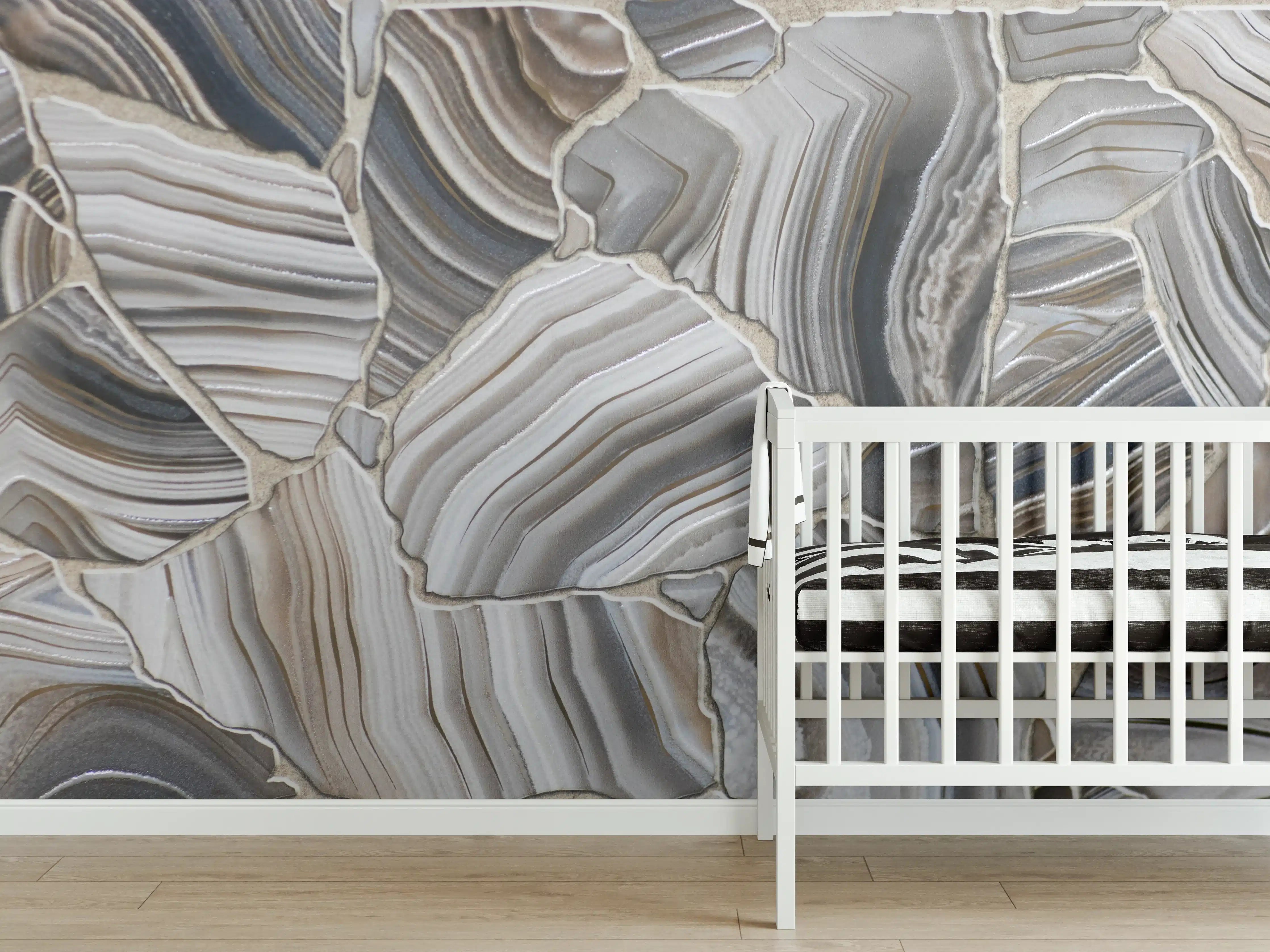 Babyzimmer Wandgestaltung - Marmorierte Steinstruktur in neutralen Tönen