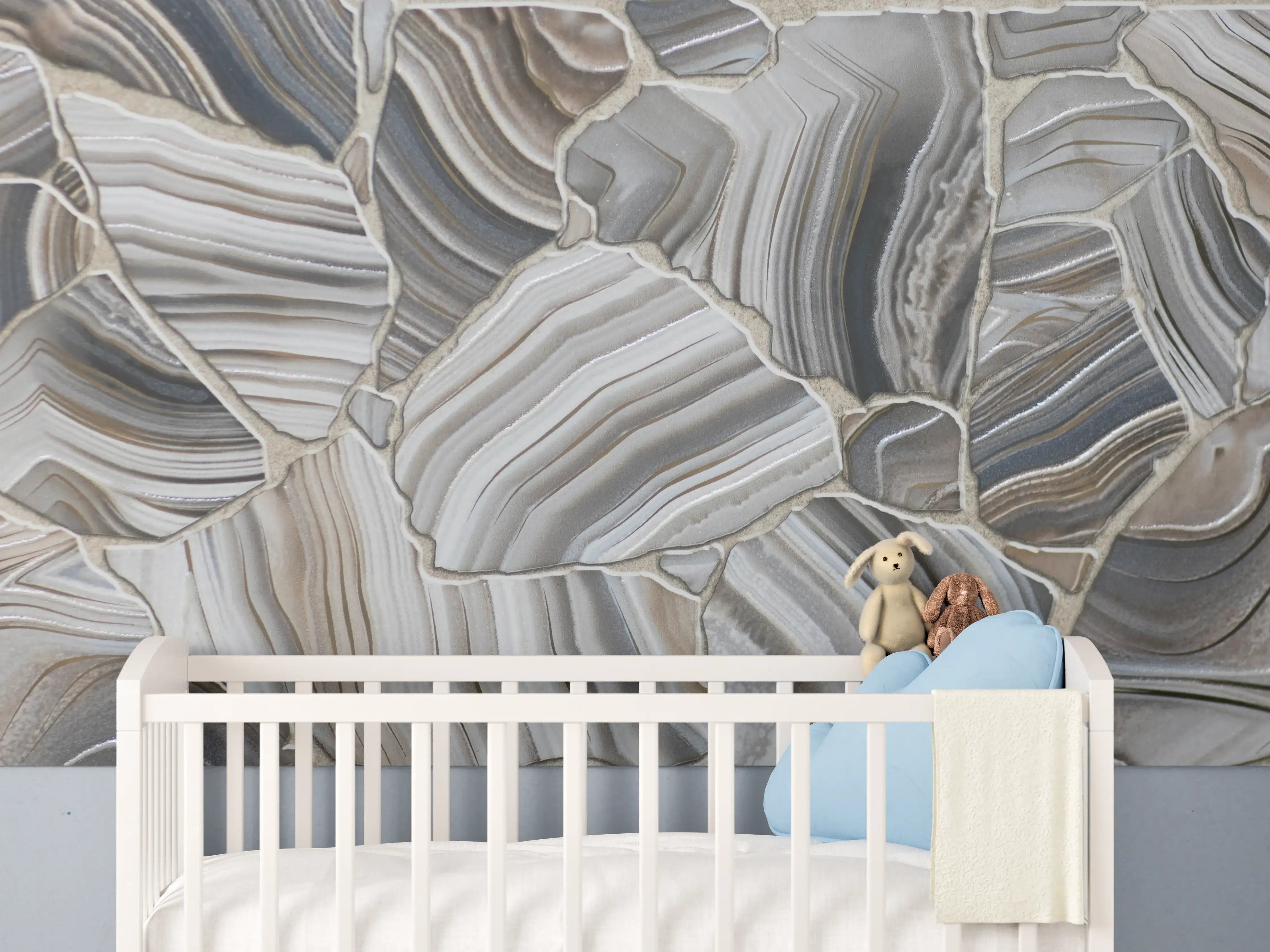 Babyzimmer Wandgestaltung - Marmorierte Steinstruktur in neutralen Tönen