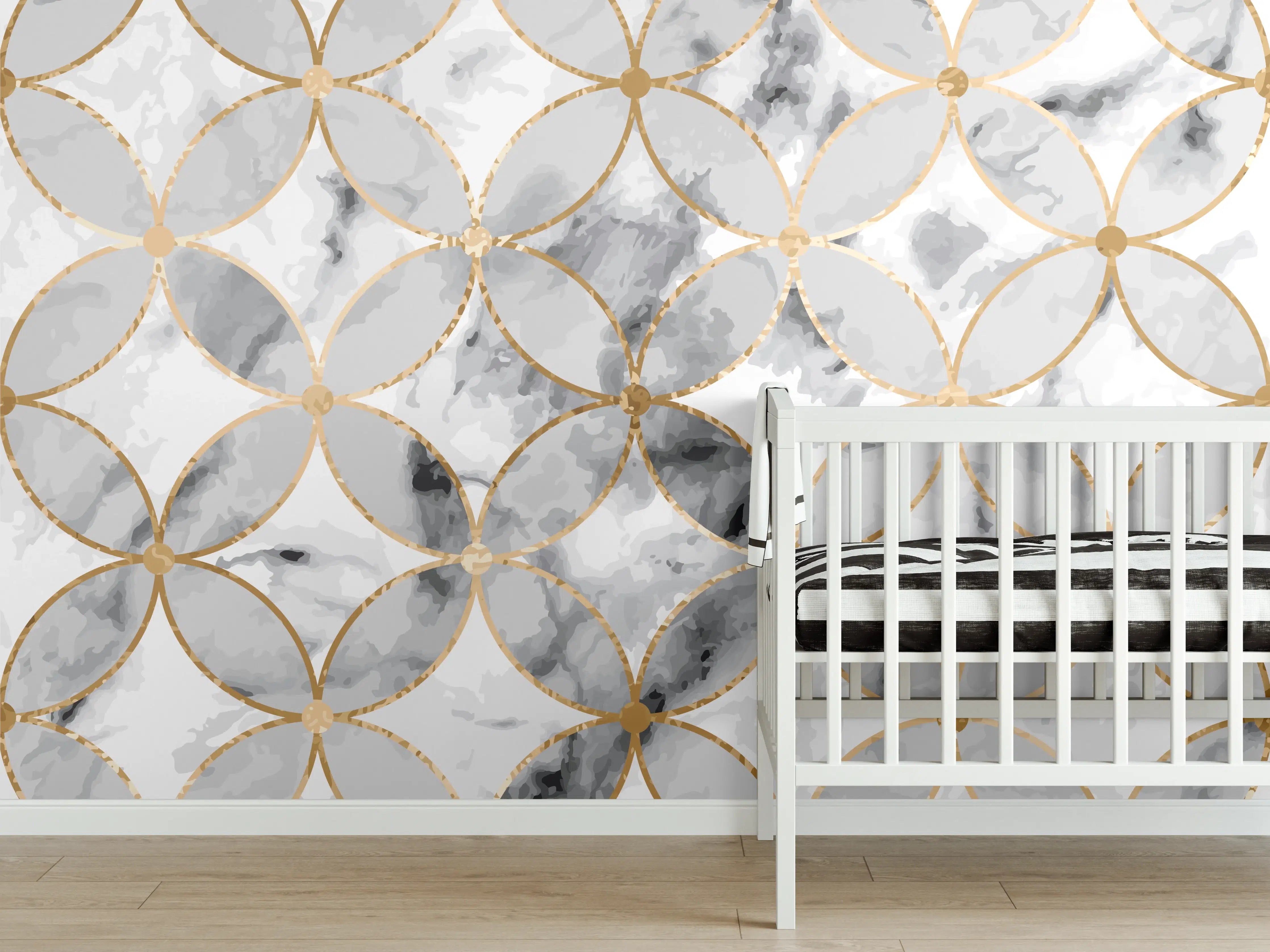 Babyzimmer Wandgestaltung - Marmoroptik Gold Grau Weiß
