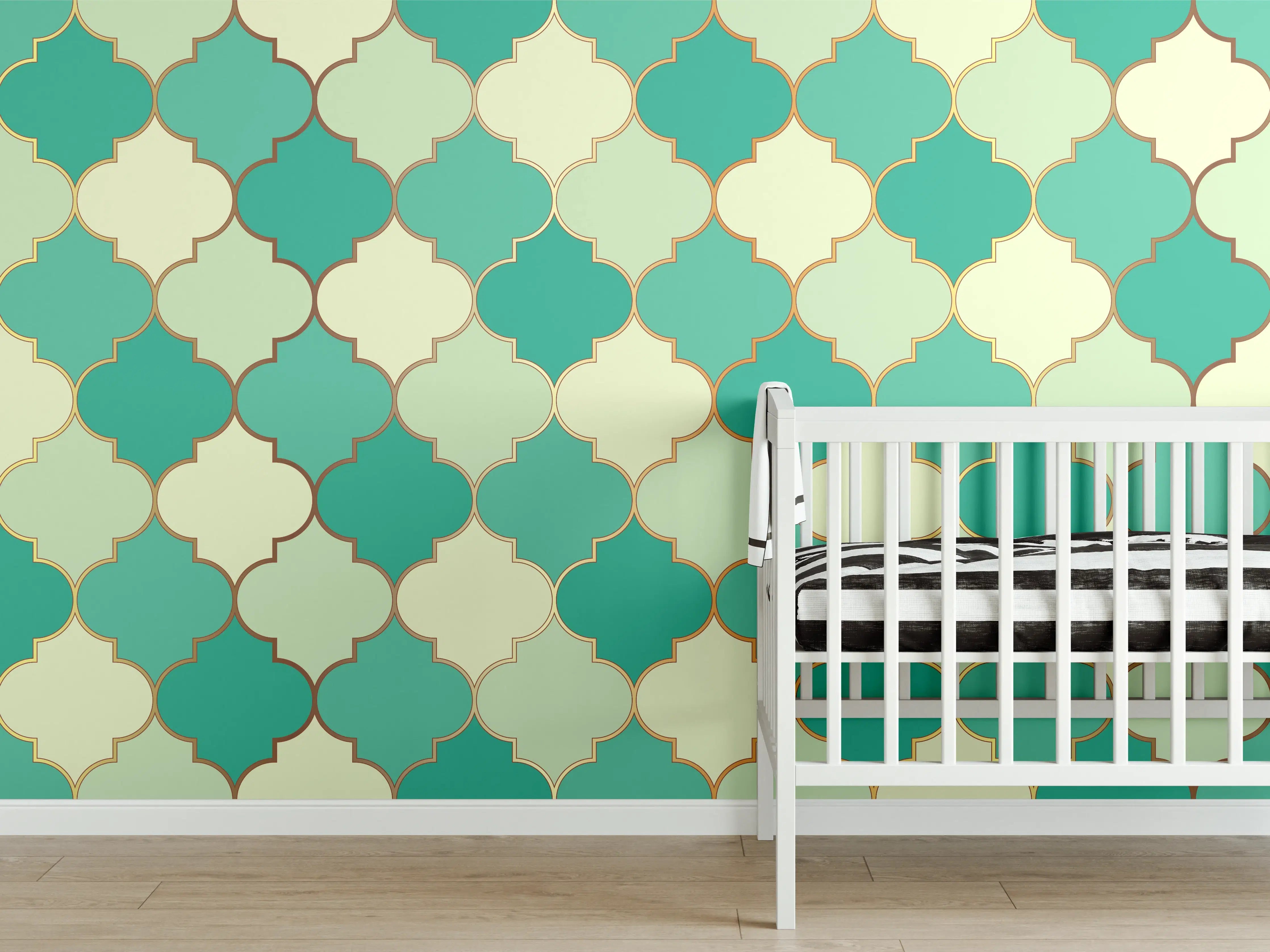 Babyzimmer Wandgestaltung - Marokkanisches Türkis-Beige Muster