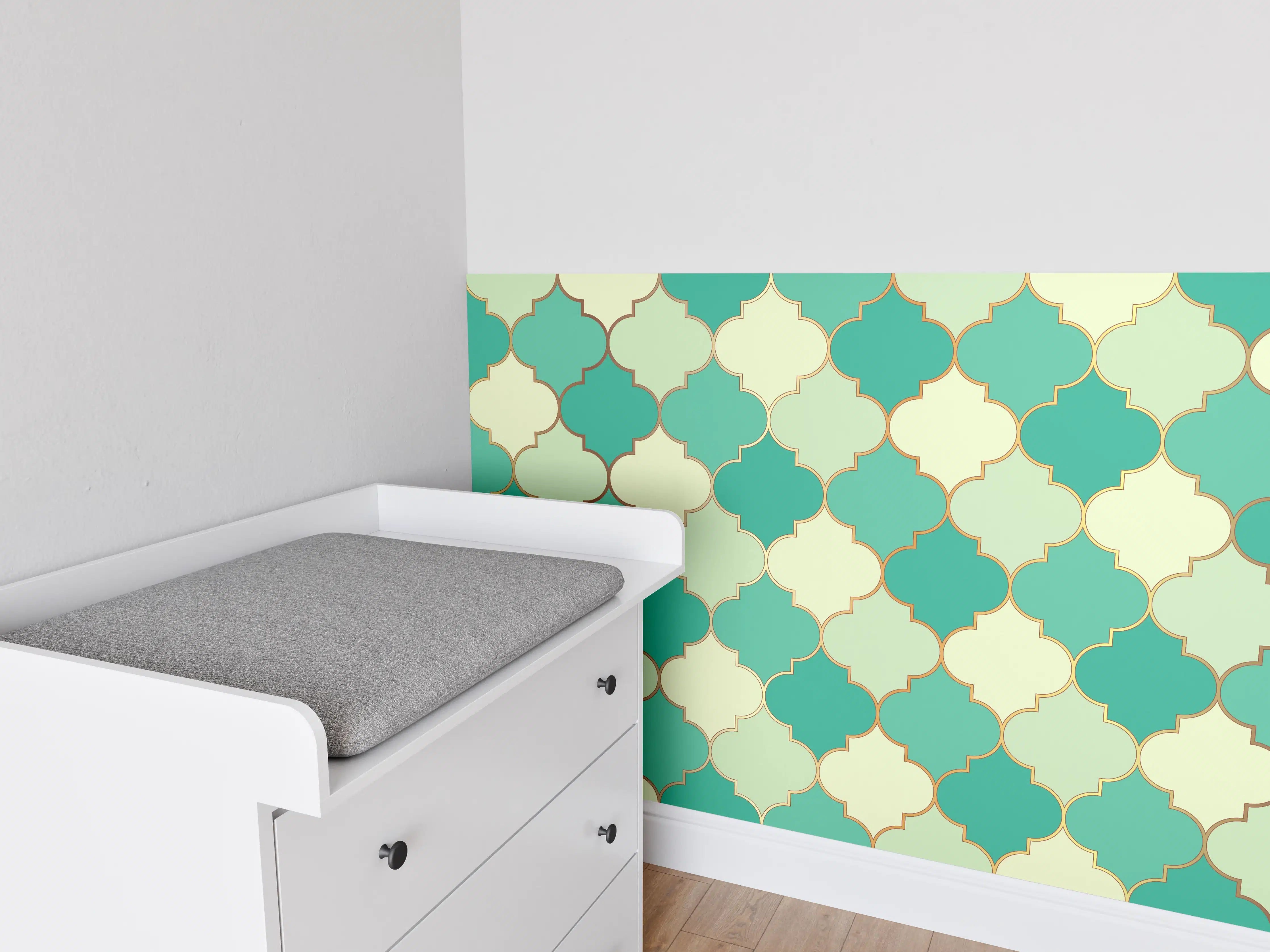Babyzimmer Wandgestaltung - Marokkanisches Türkis-Beige Muster