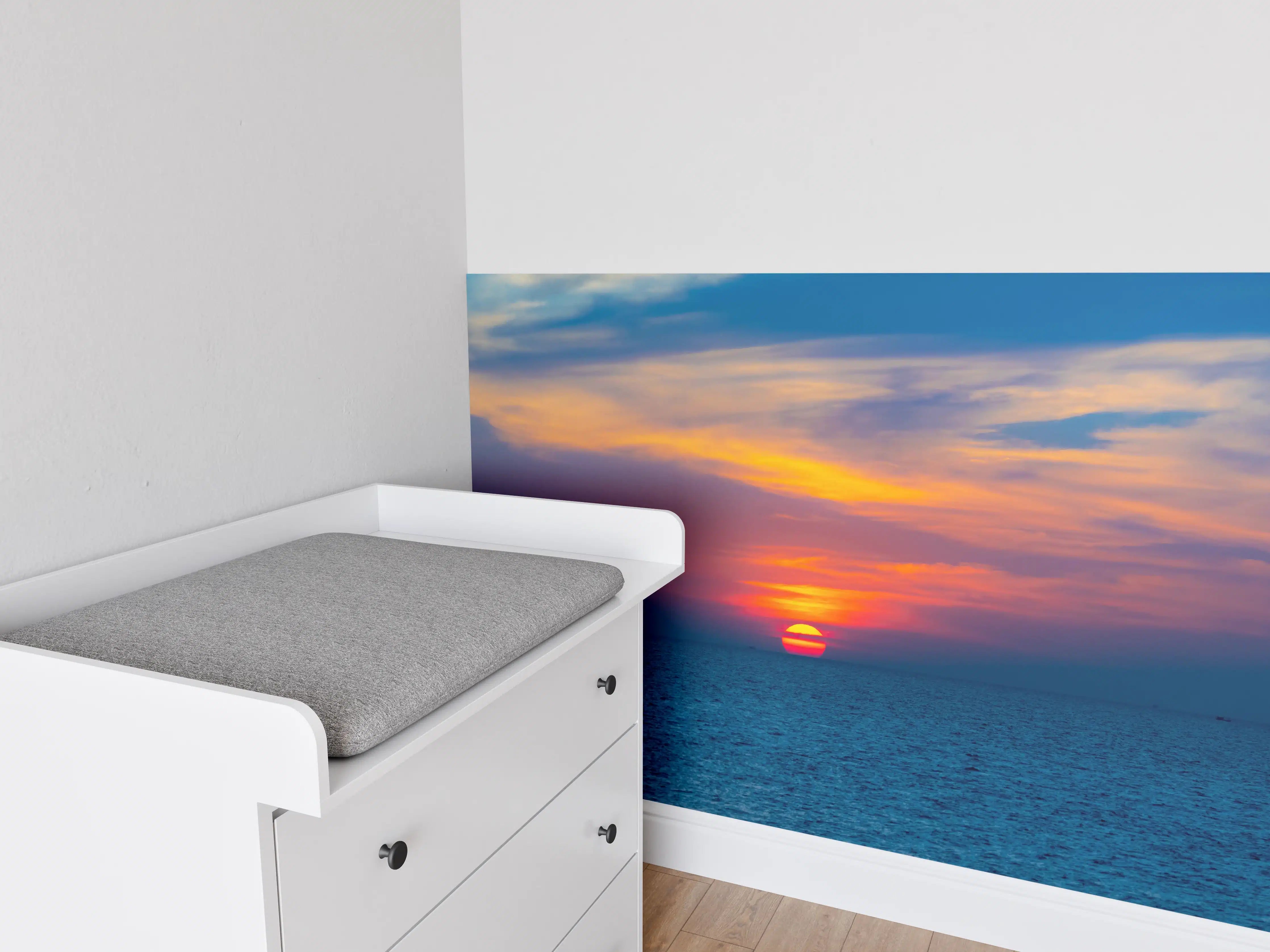 Babyzimmer Wandgestaltung - Meer-Sonnenuntergang Blau-Orange