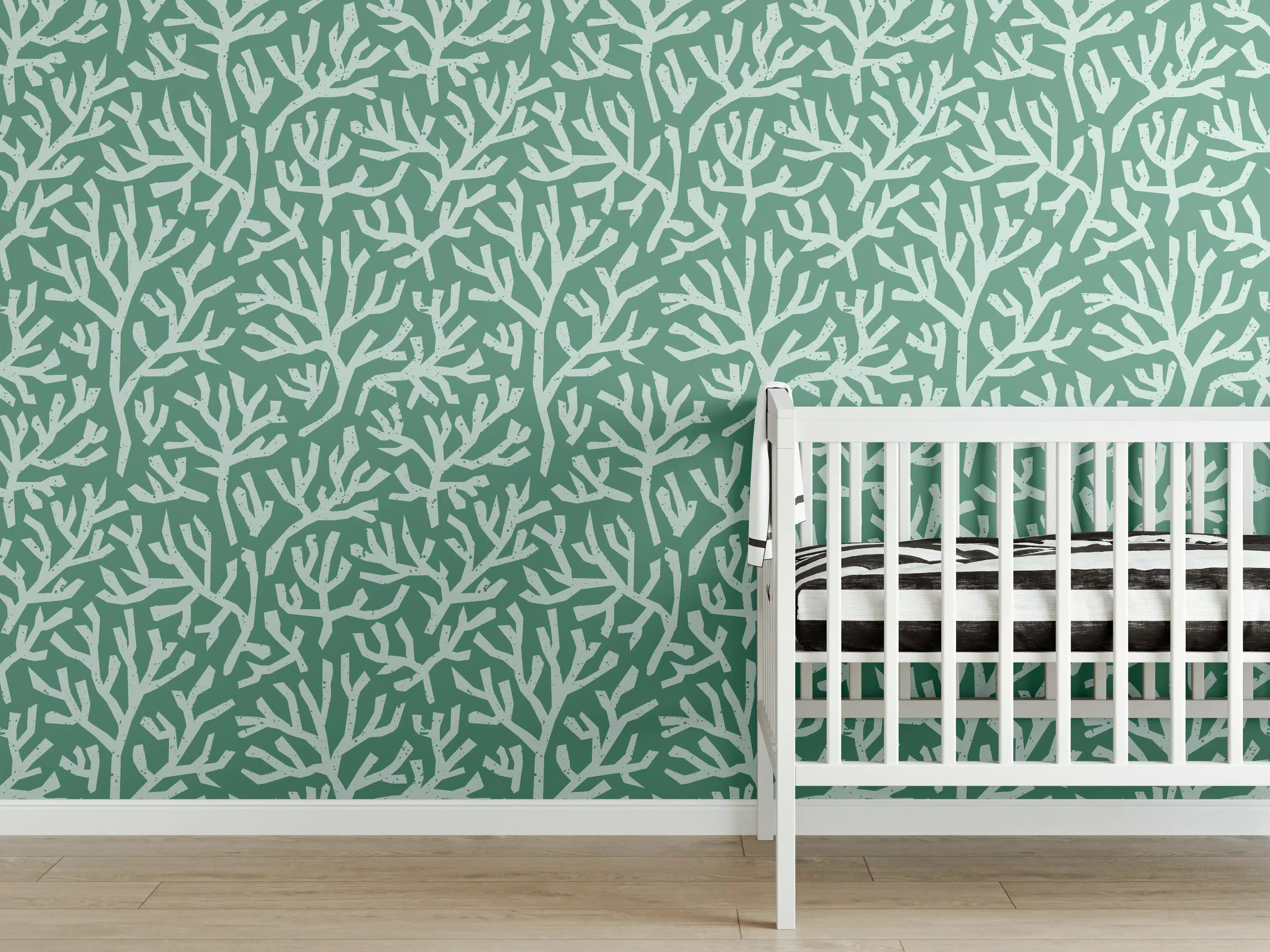 Babyzimmer Wandgestaltung - Meereskorallen in Blau-Grüntönen
