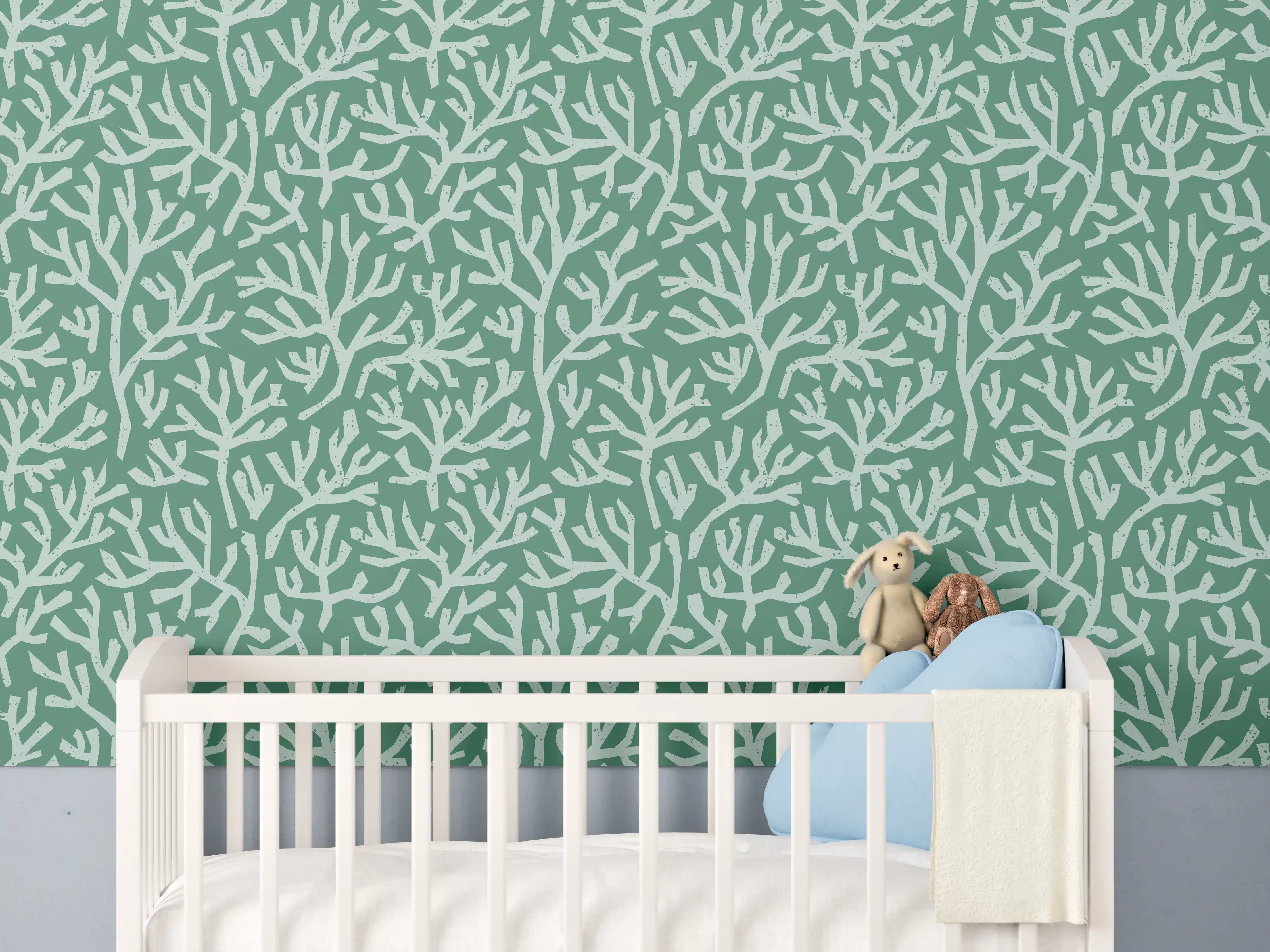 Babyzimmer Wandgestaltung - Meereskorallen in Blau-Grüntönen