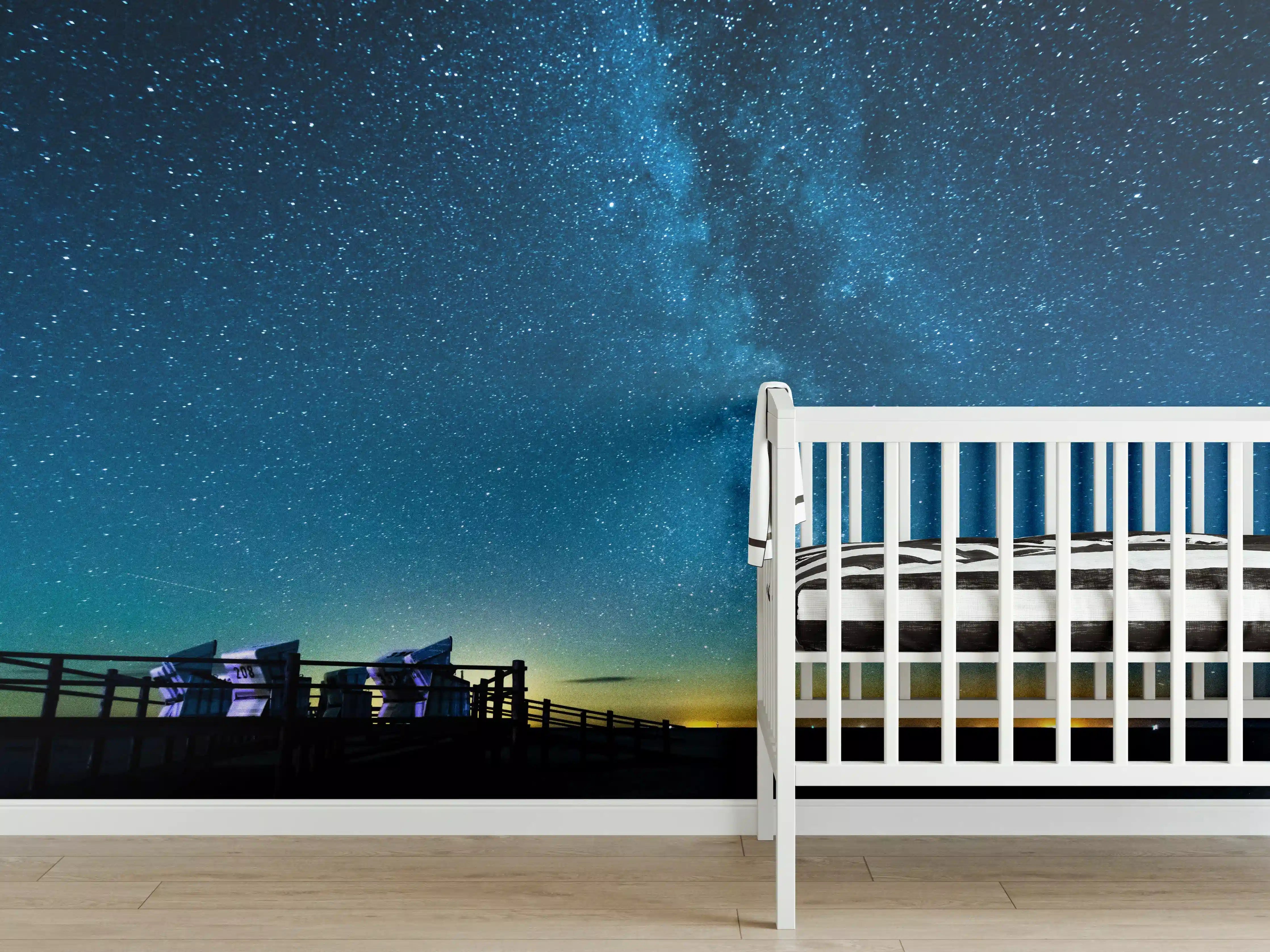 Babyzimmer Wandgestaltung - Milchstraße bei Nacht über der Nordsee