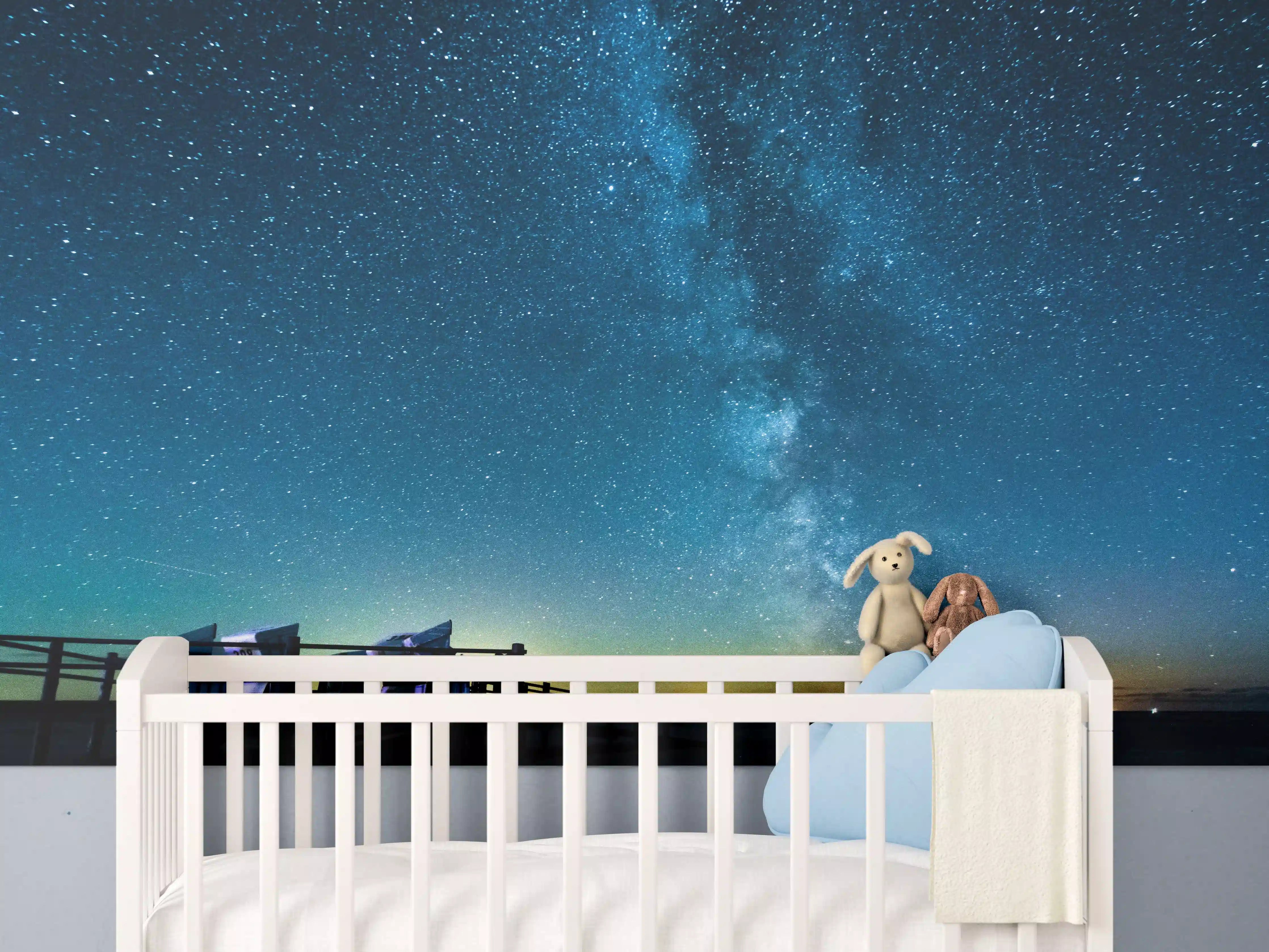 Babyzimmer Wandgestaltung - Milchstraße bei Nacht über der Nordsee