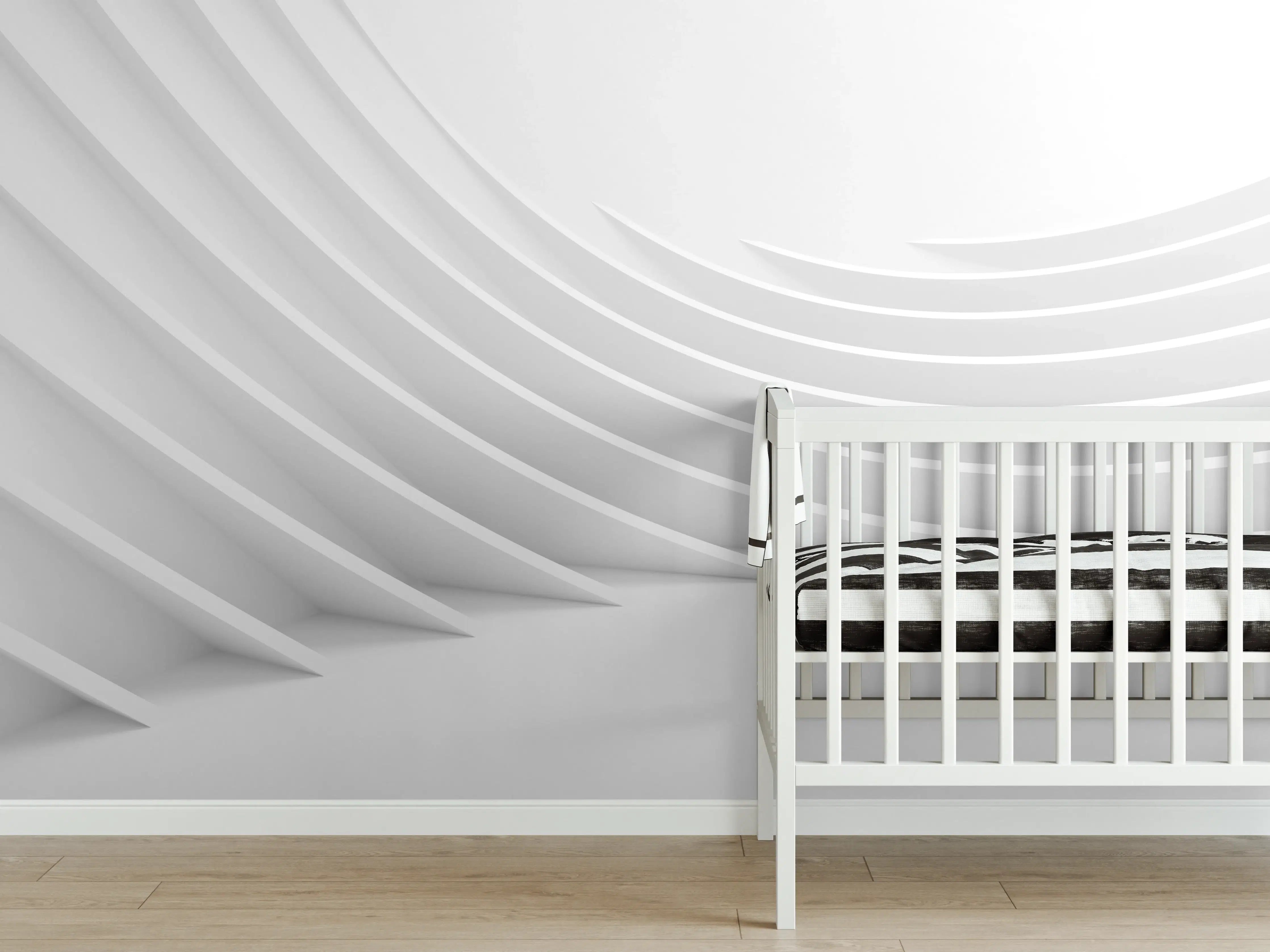 Babyzimmer Wandgestaltung - Minimalistische Weiß-Grau Welle
