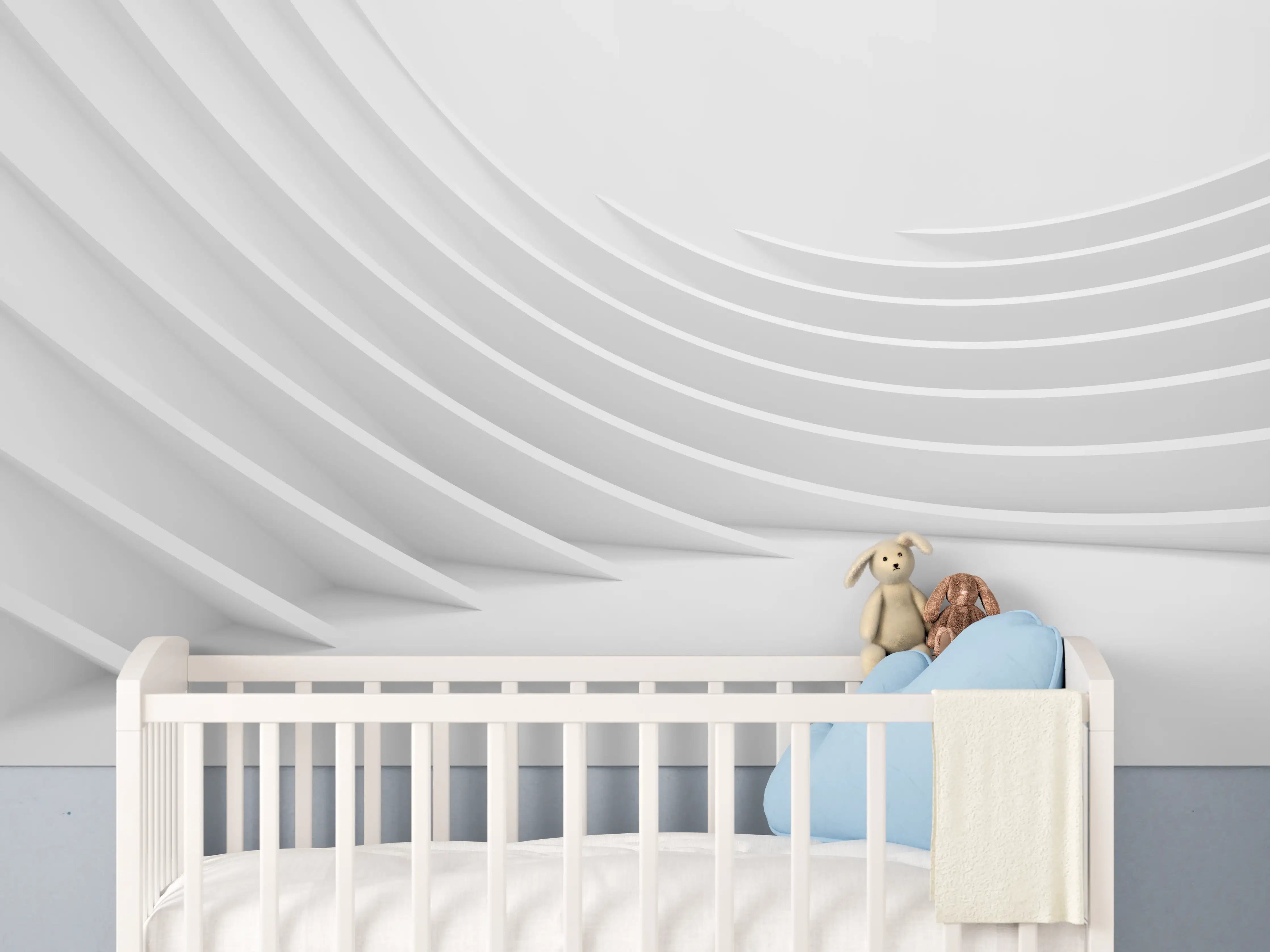 Babyzimmer Wandgestaltung - Minimalistische Weiß-Grau Welle