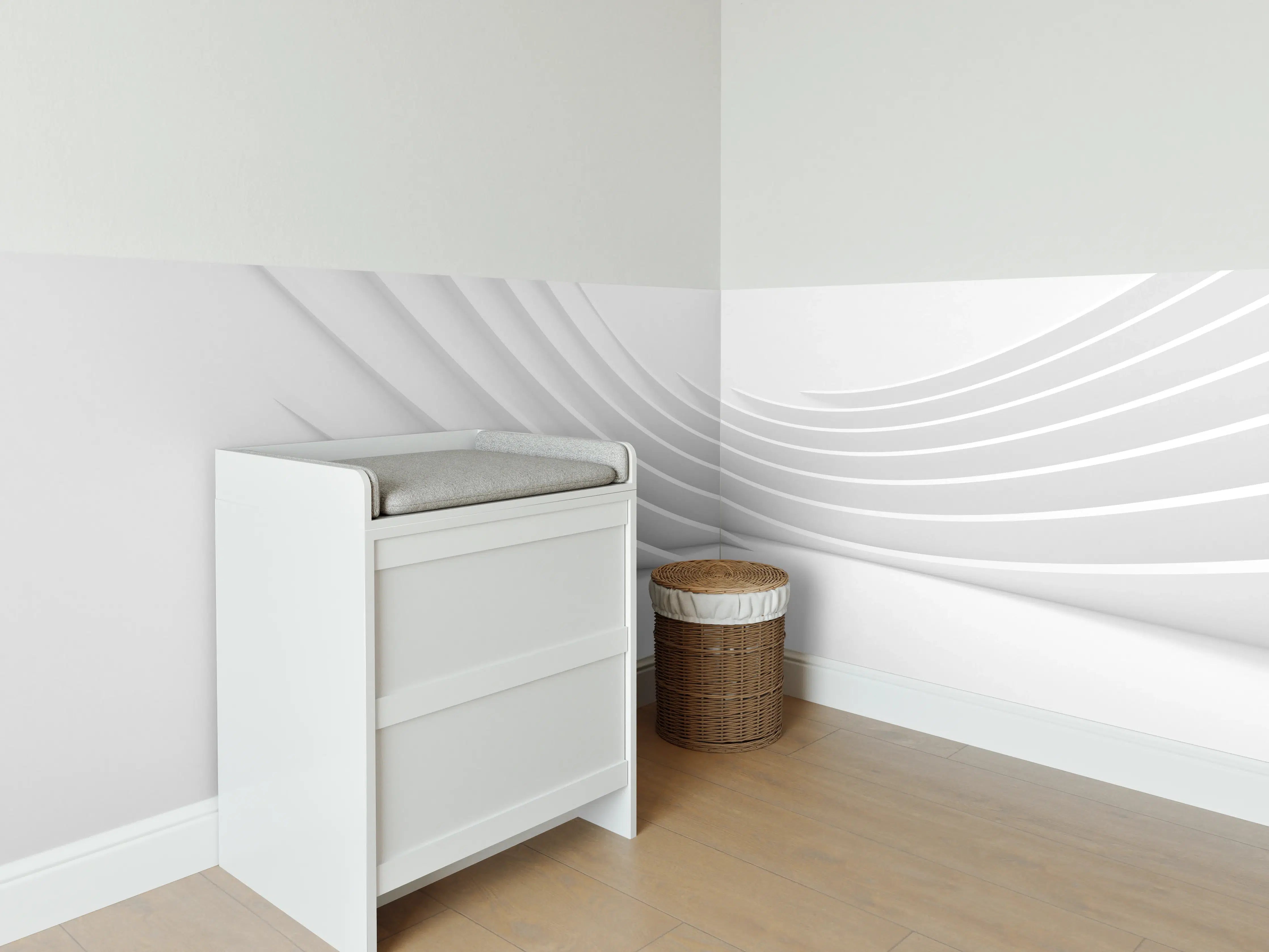 Babyzimmer Wandgestaltung - Minimalistische Weiß-Grau Welle