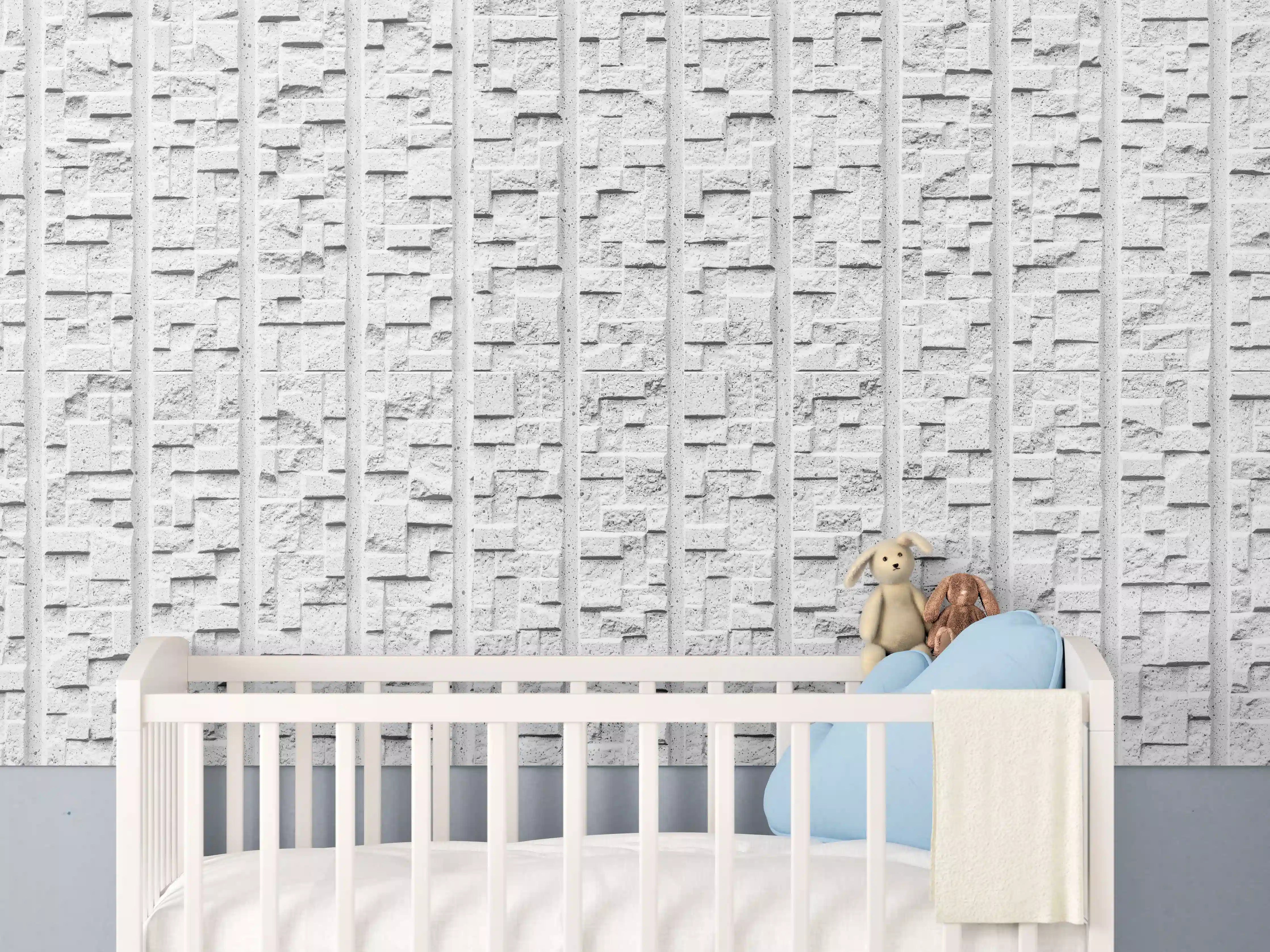 Babyzimmer Wandgestaltung - Modern weiße Steinwand mit Muster