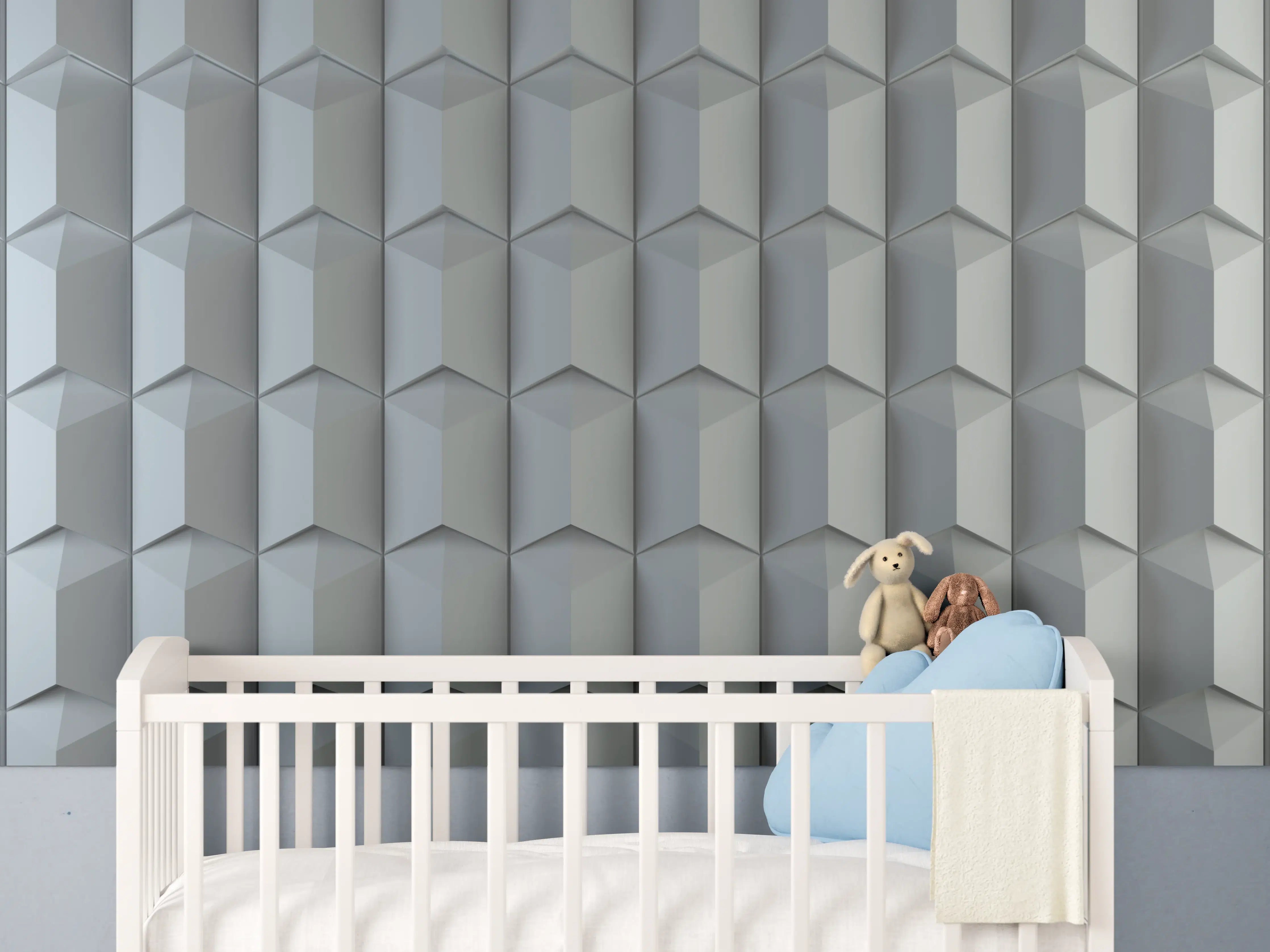 Babyzimmer Wandgestaltung - Moderne 3D Wandpaneele in Satiniertem Grau