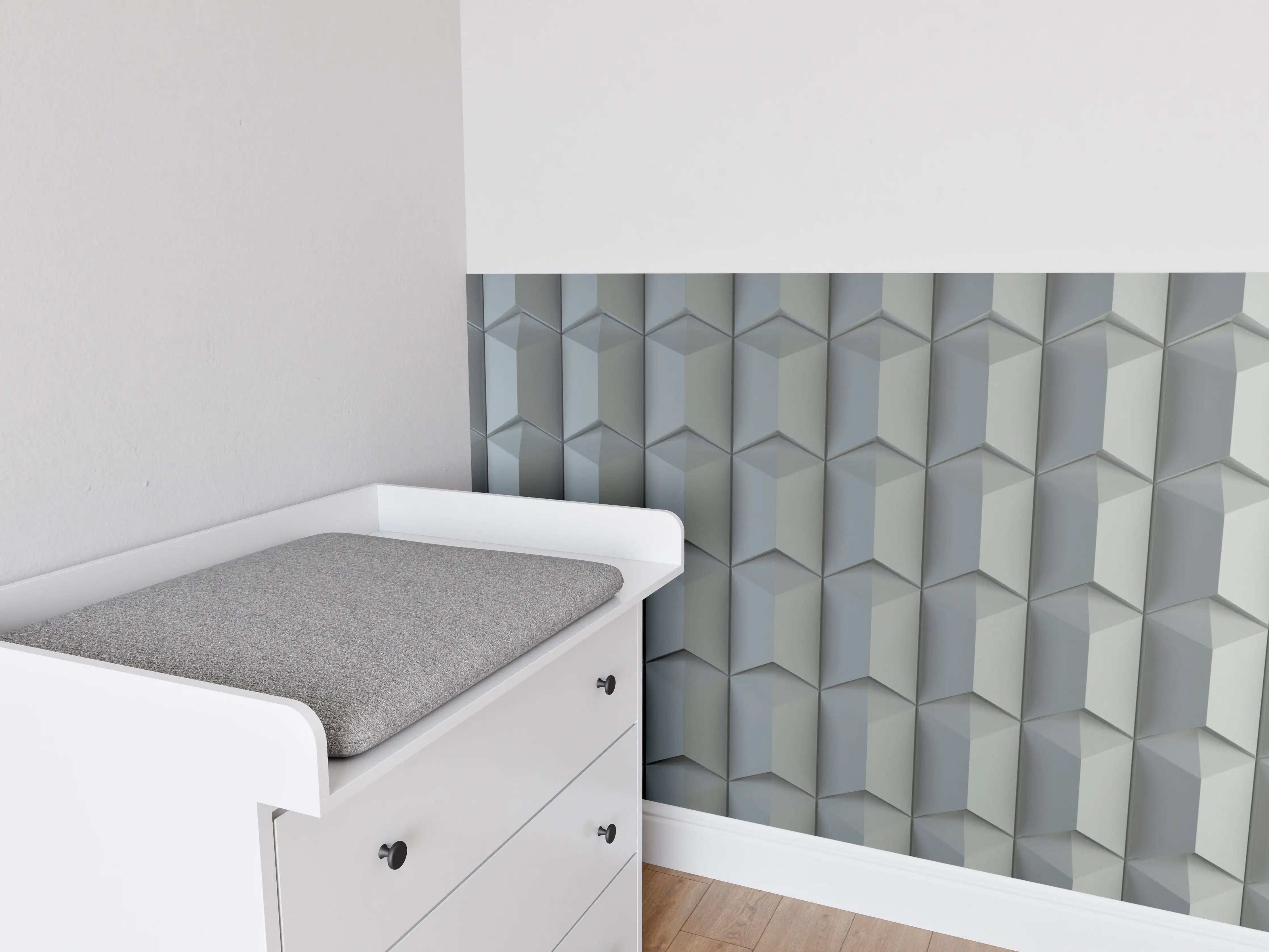 Babyzimmer Wandgestaltung - Moderne 3D Wandpaneele in Satiniertem Grau