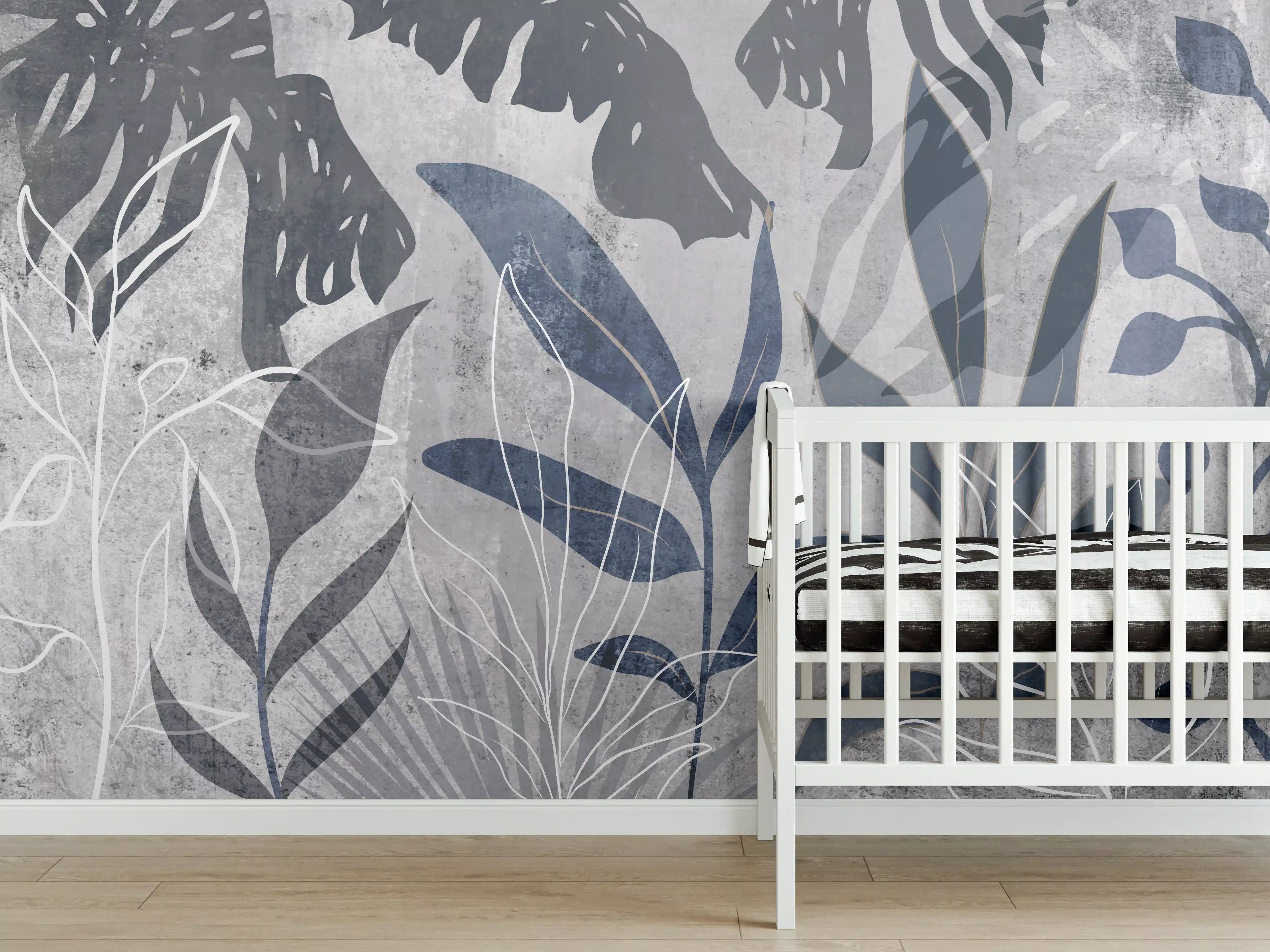 Babyzimmer Wandgestaltung - Moderne Botanik Grau-Weiß