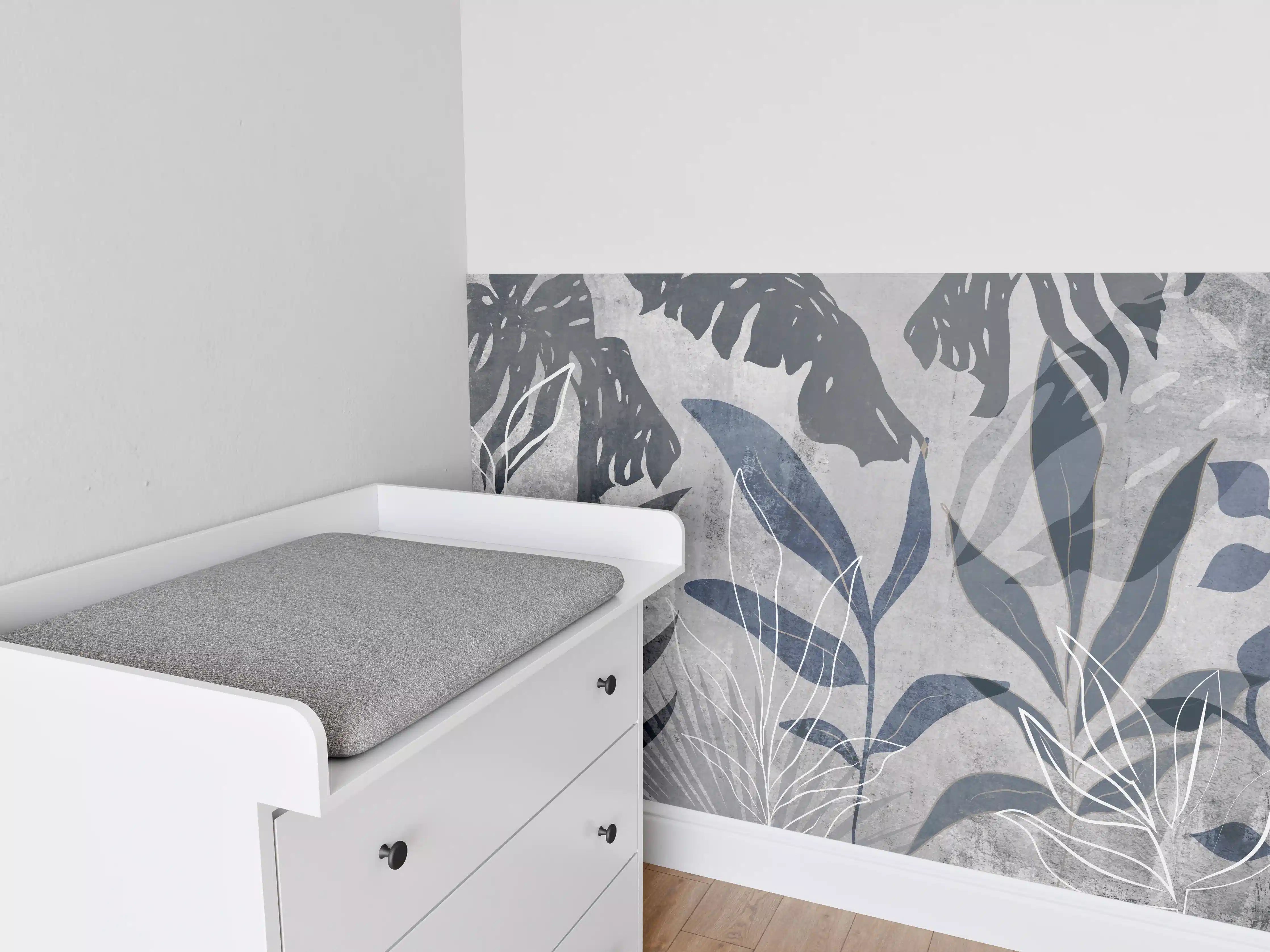 Babyzimmer Wandgestaltung - Moderne Botanik Grau-Weiß