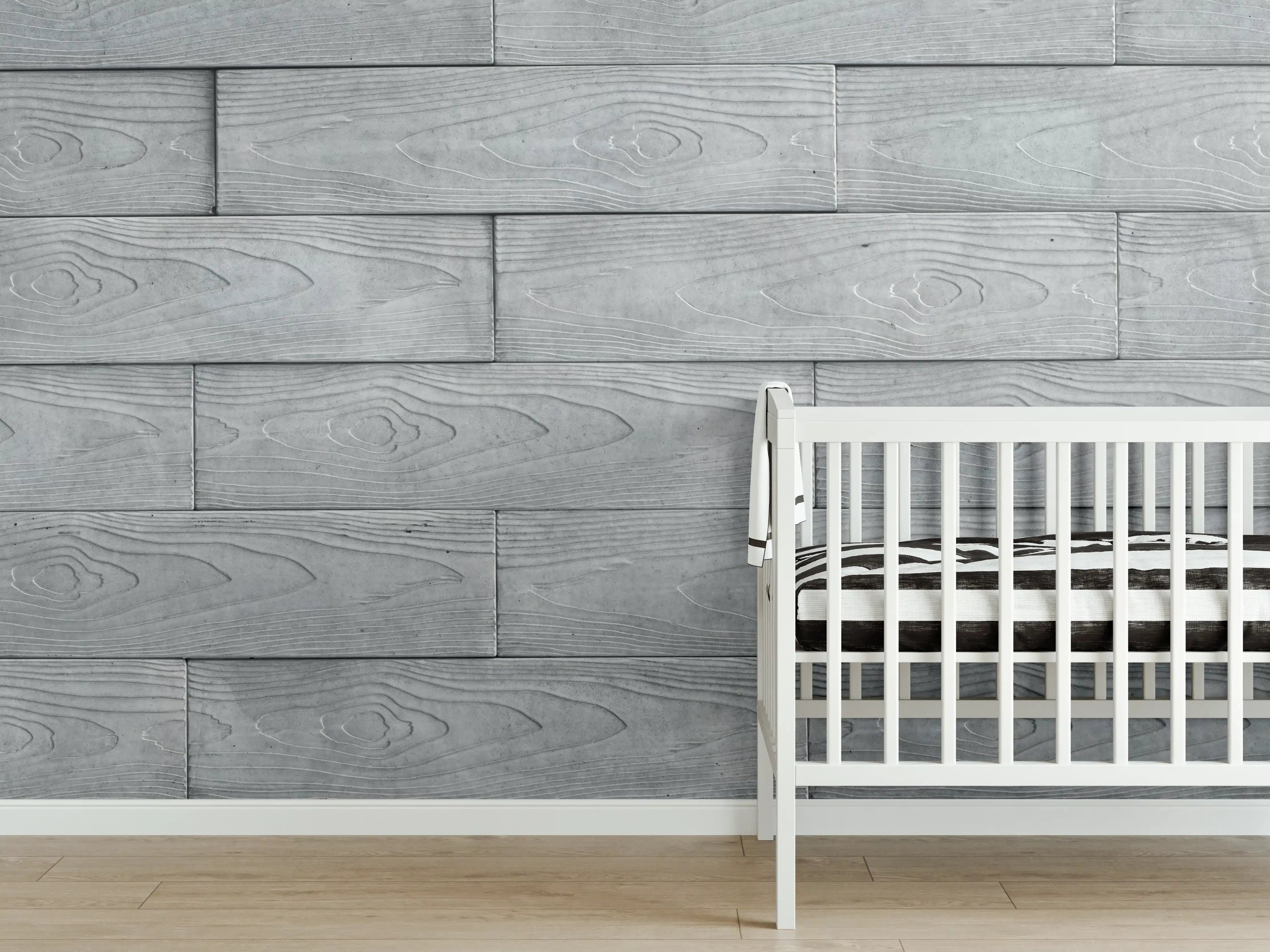 Babyzimmer Wandgestaltung - Moderne Grau-Weiße Holztextur