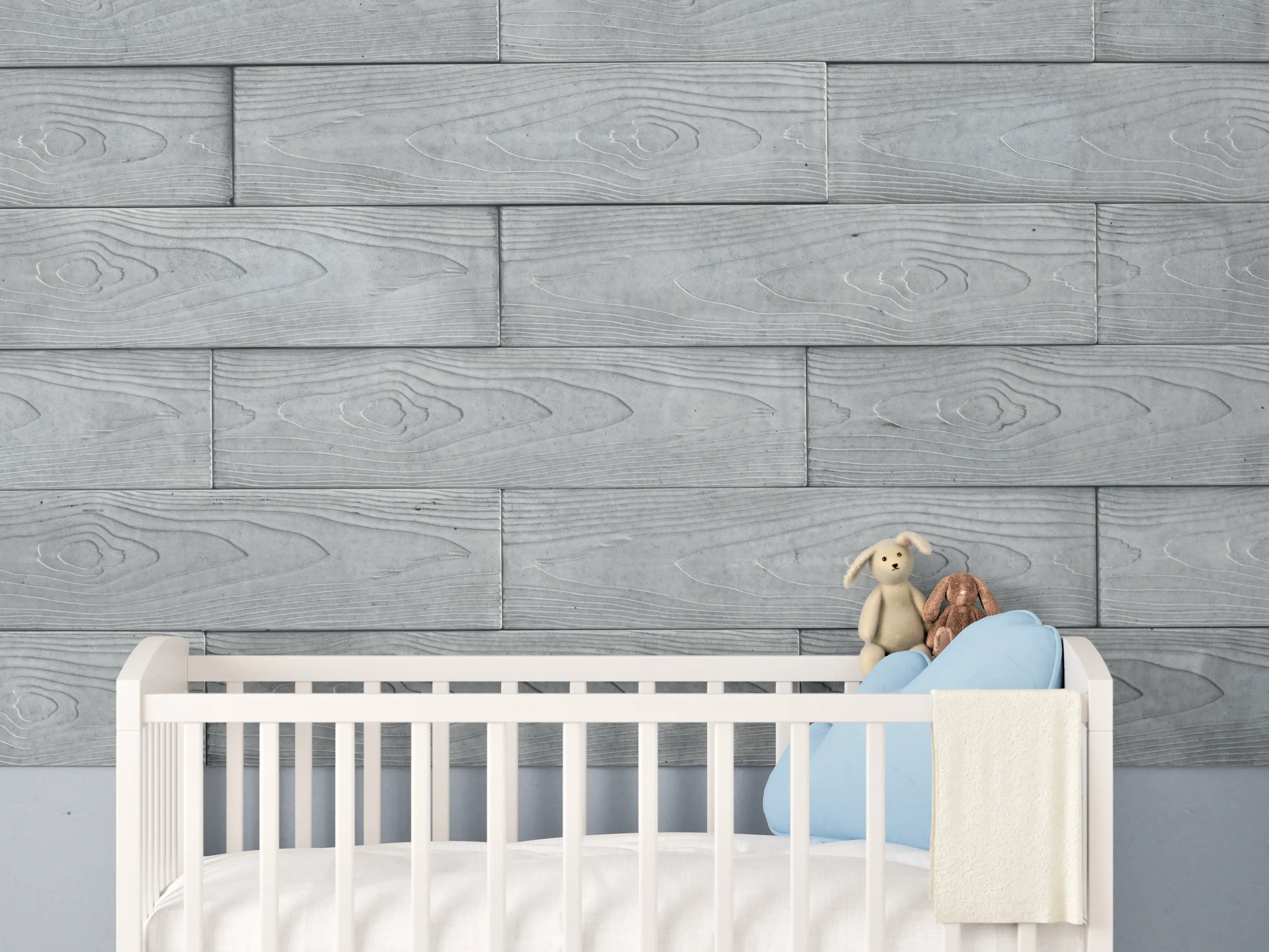 Babyzimmer Wandgestaltung - Moderne Grau-Weiße Holztextur