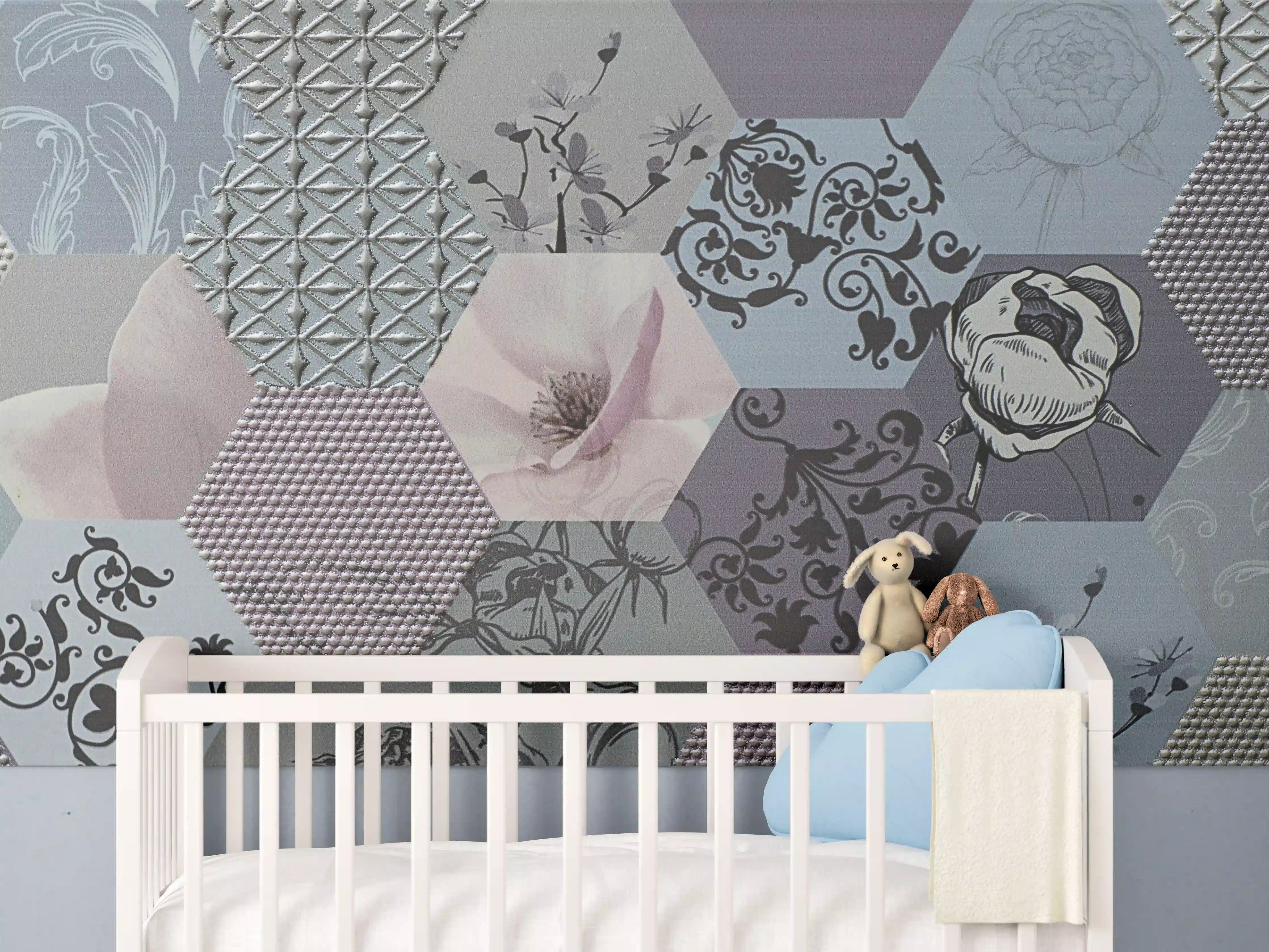 Babyzimmer Wandgestaltung - Moderne Hexagon-Musterwand mit zarten Pastelltönen