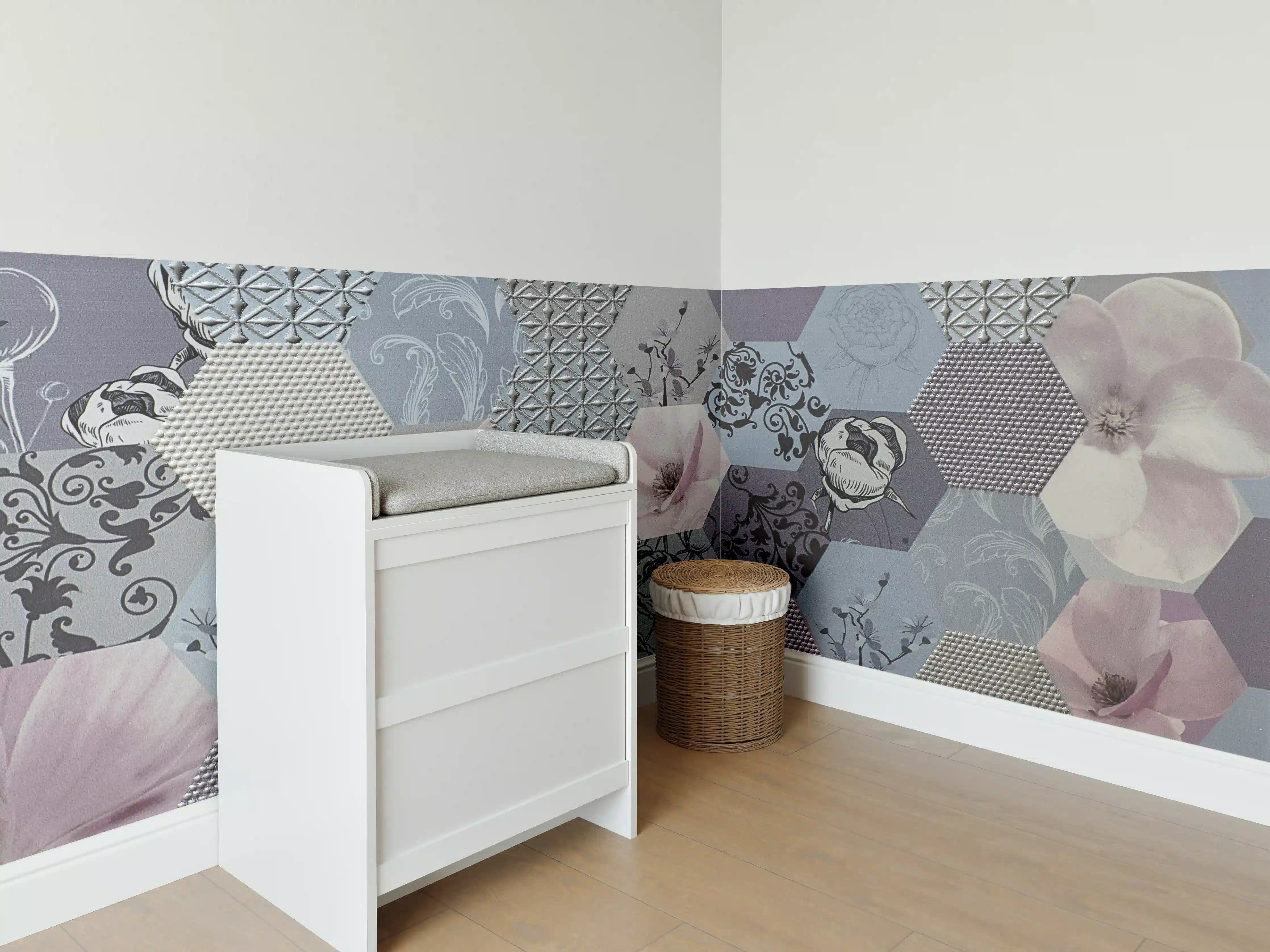 Babyzimmer Wandgestaltung - Moderne Hexagon-Musterwand mit zarten Pastelltönen