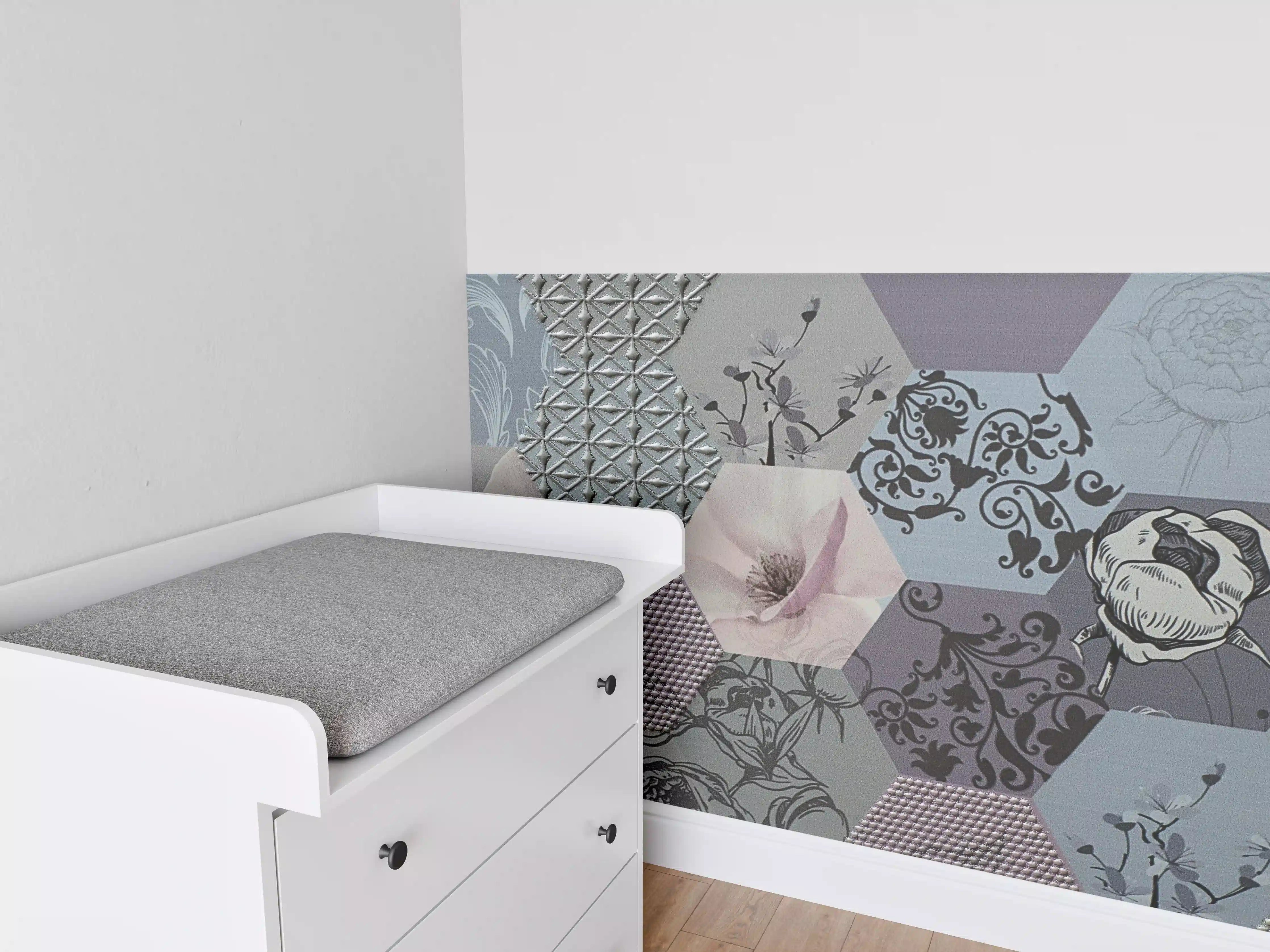 Babyzimmer Wandgestaltung - Moderne Hexagon-Musterwand mit zarten Pastelltönen