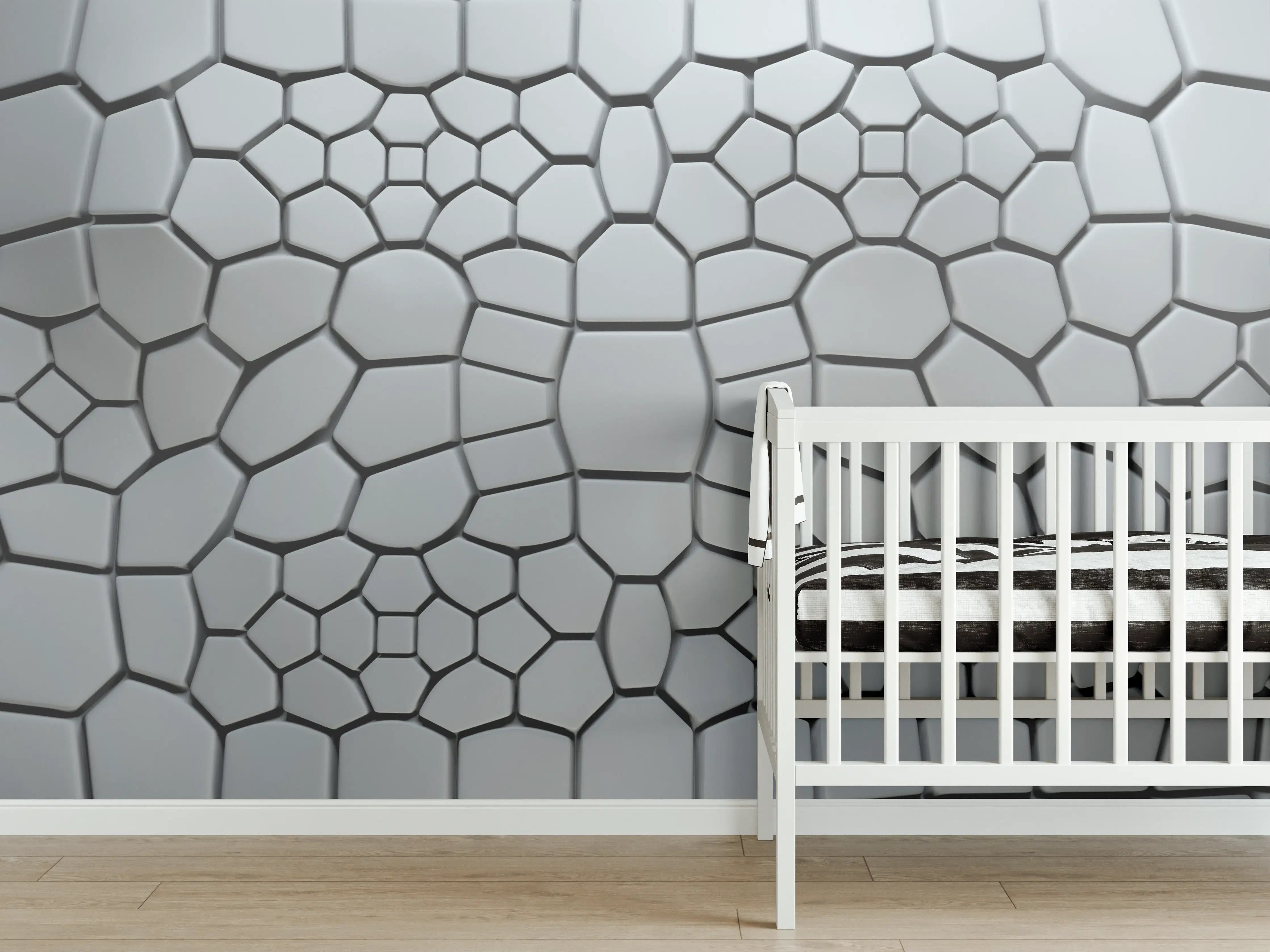 Babyzimmer Wandgestaltung - Moderne Hexagon-Wandgestaltung in Grau
