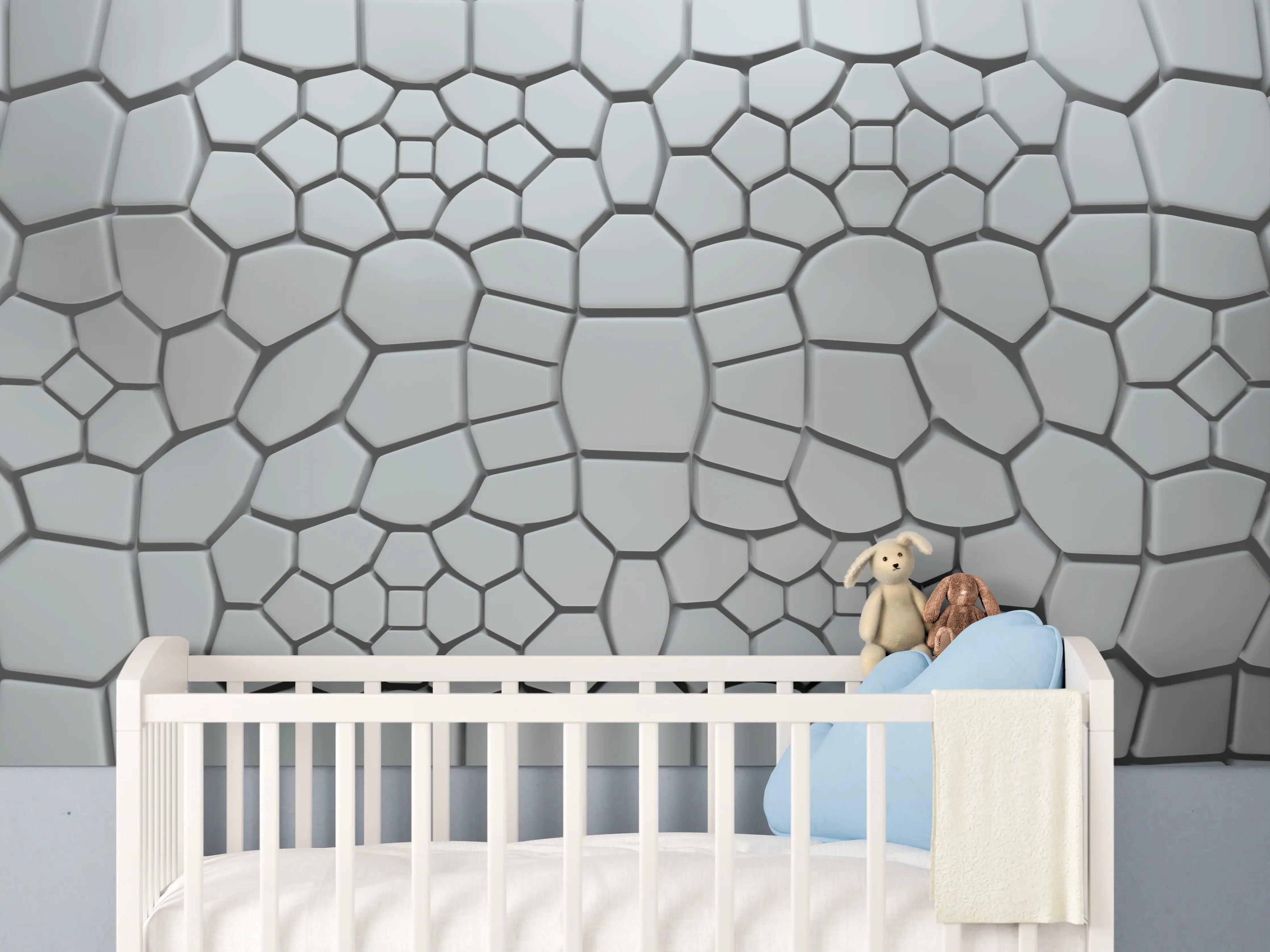 Babyzimmer Wandgestaltung - Moderne Hexagon-Wandgestaltung in Grau