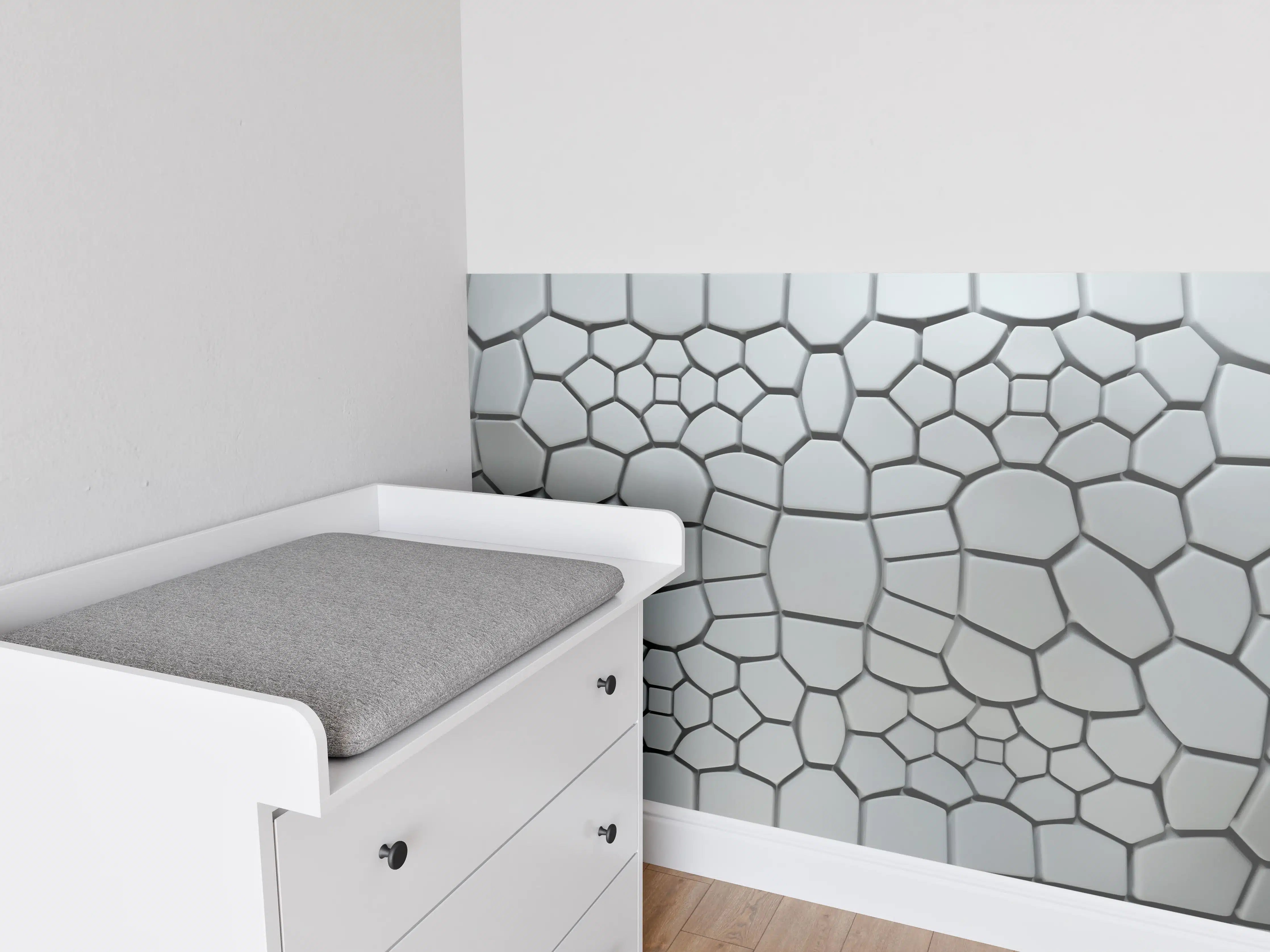 Babyzimmer Wandgestaltung - Moderne Hexagon-Wandgestaltung in Grau
