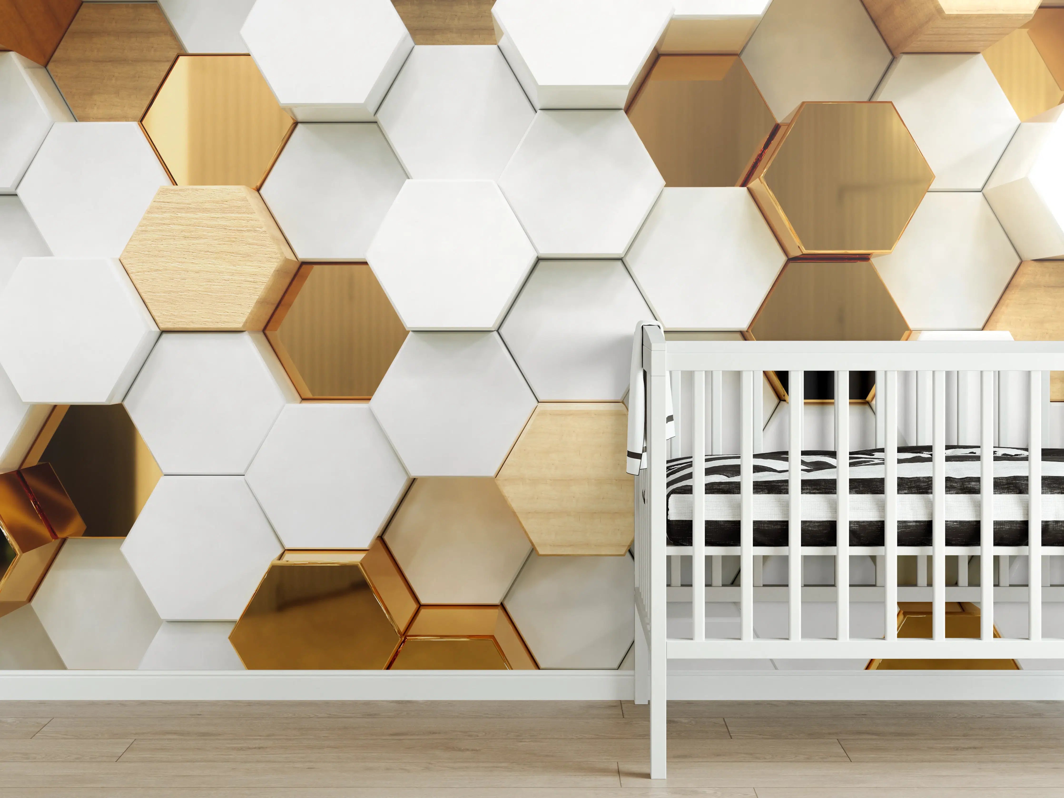 Babyzimmer Wandgestaltung - Moderne Hexagon-Wandgestaltung in Naturtönen