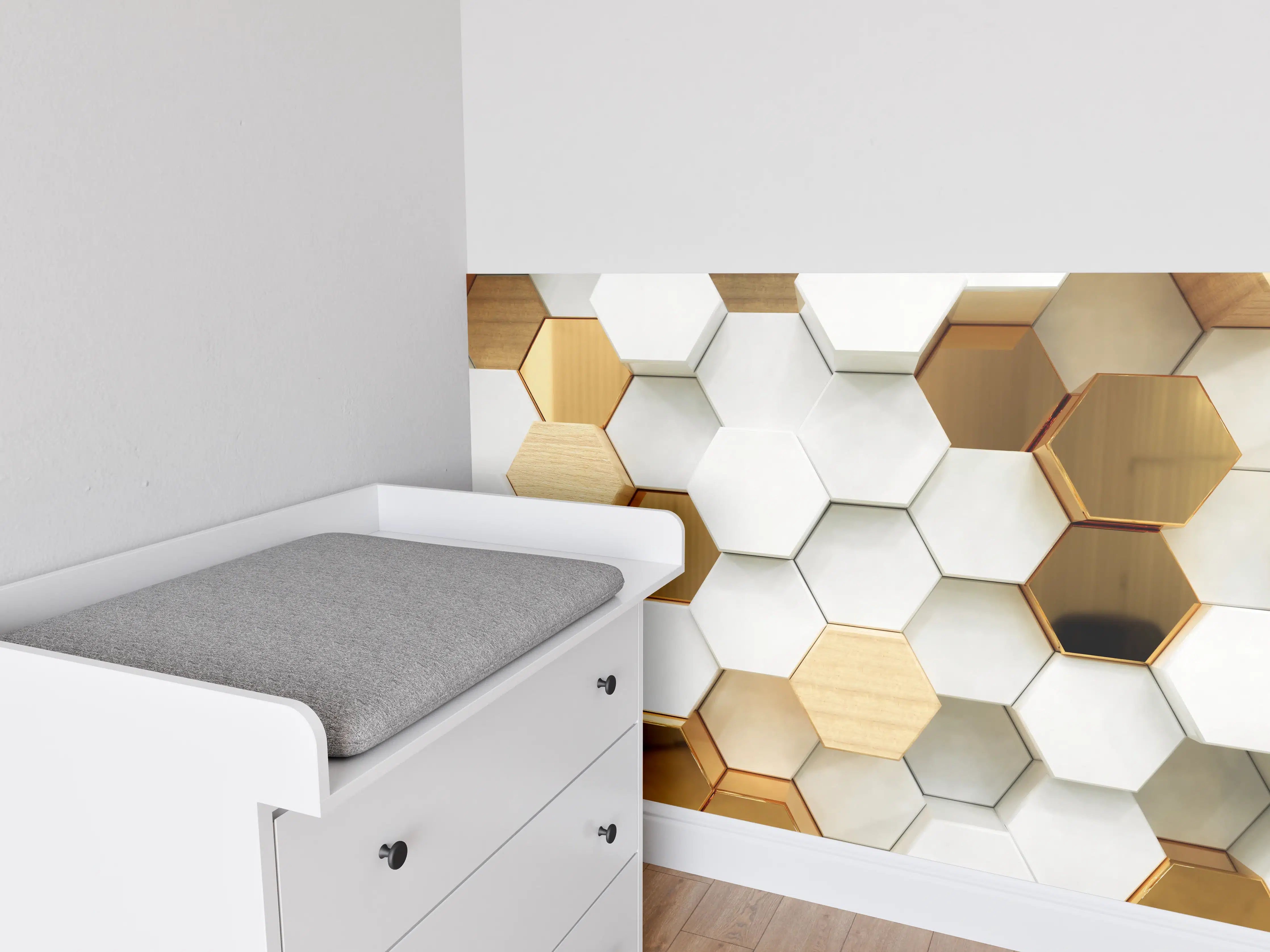 Babyzimmer Wandgestaltung - Moderne Hexagon-Wandgestaltung in Naturtönen
