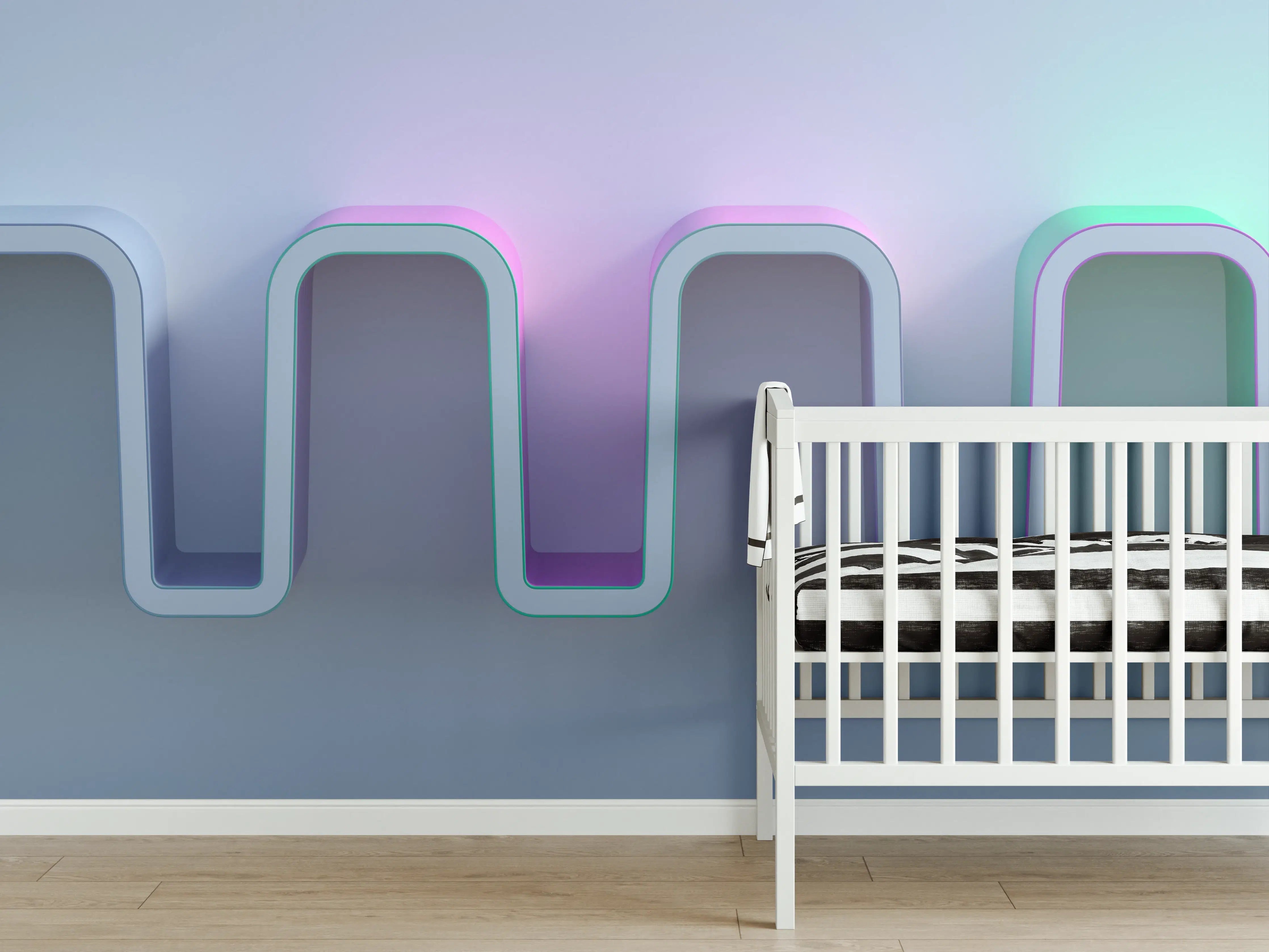 Babyzimmer Wandgestaltung - Moderne Lichtinstallation mit Pastellfarben
