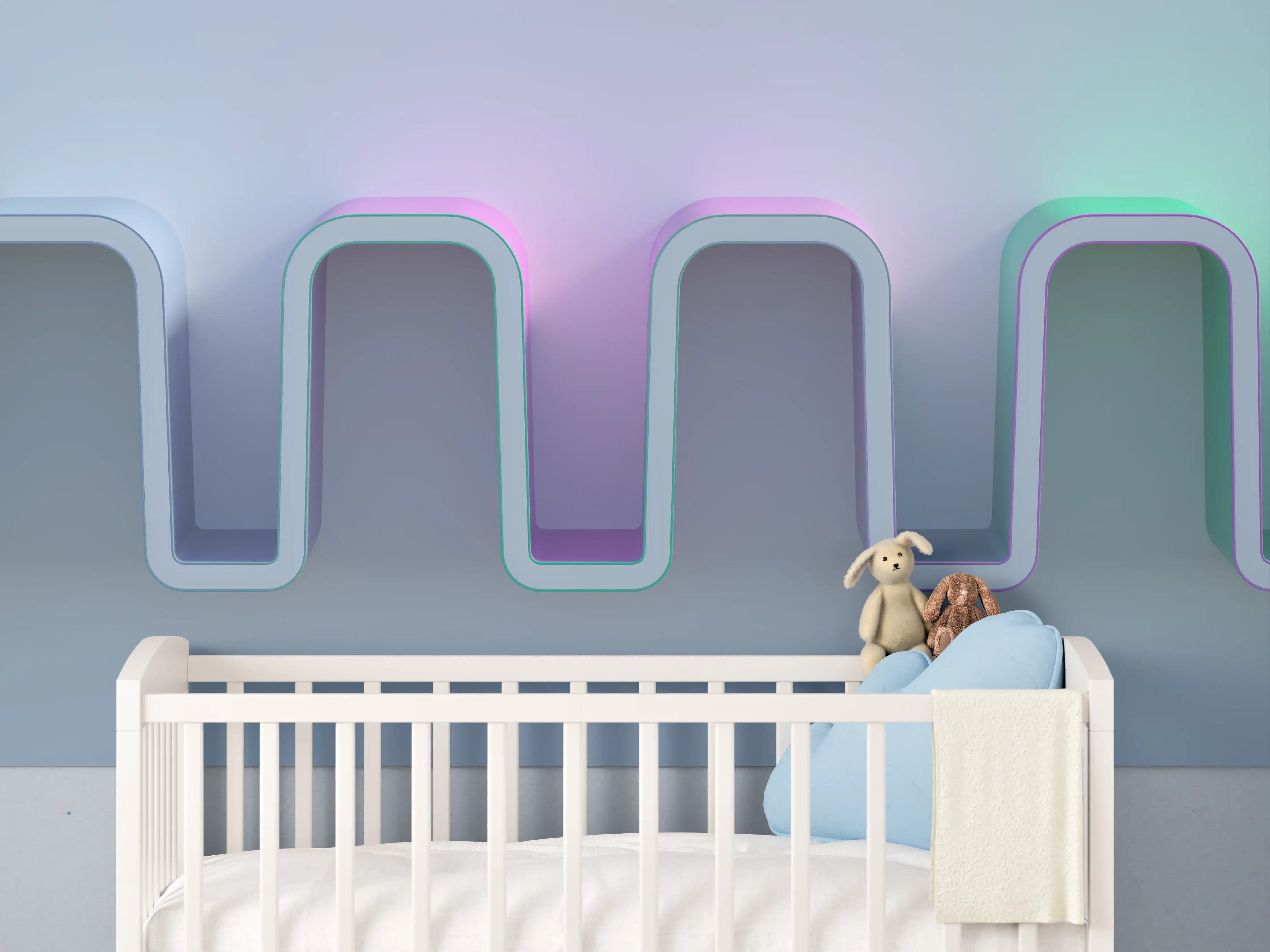 Babyzimmer Wandgestaltung - Moderne Lichtinstallation mit Pastellfarben