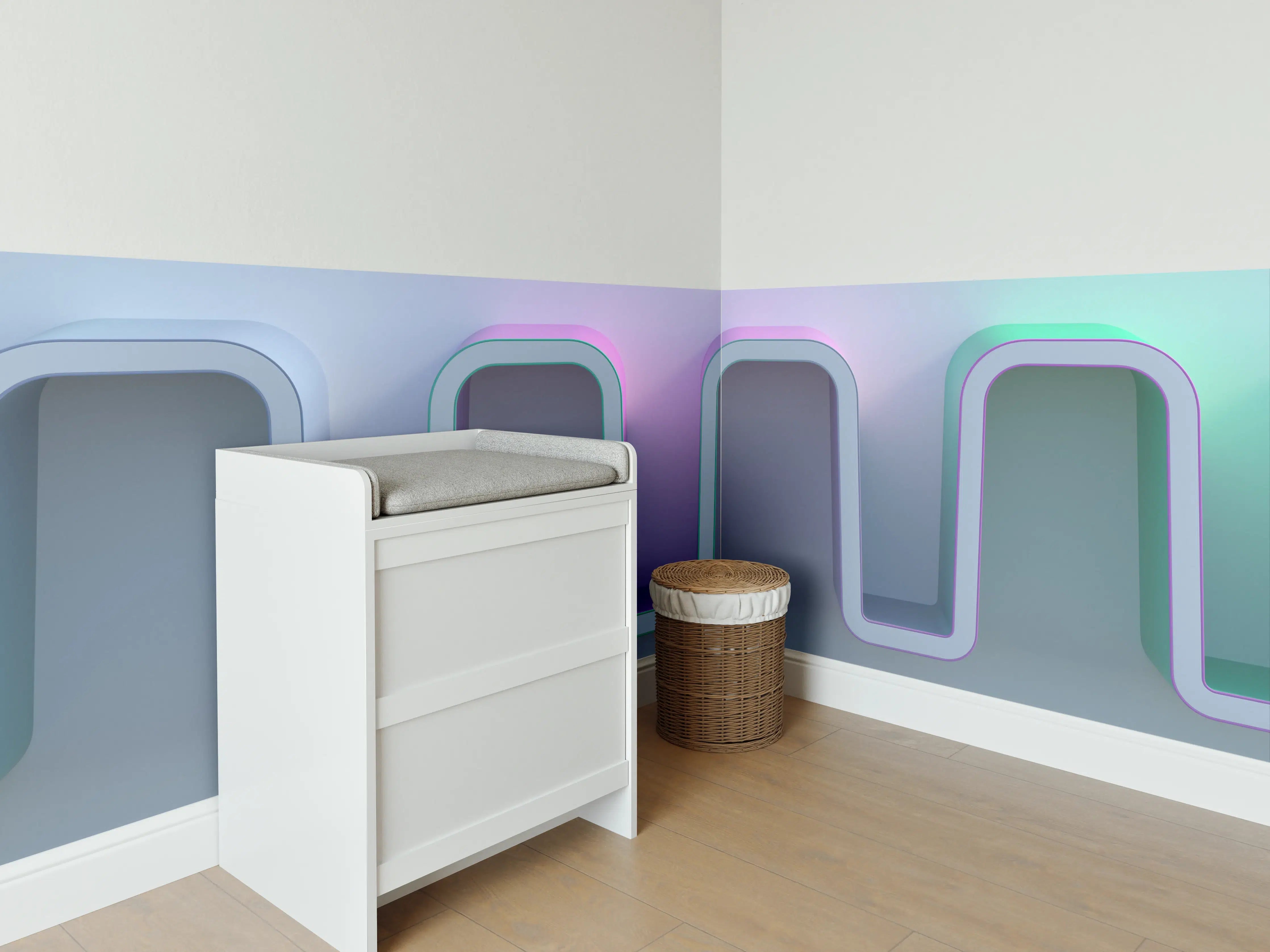 Babyzimmer Wandgestaltung - Moderne Lichtinstallation mit Pastellfarben