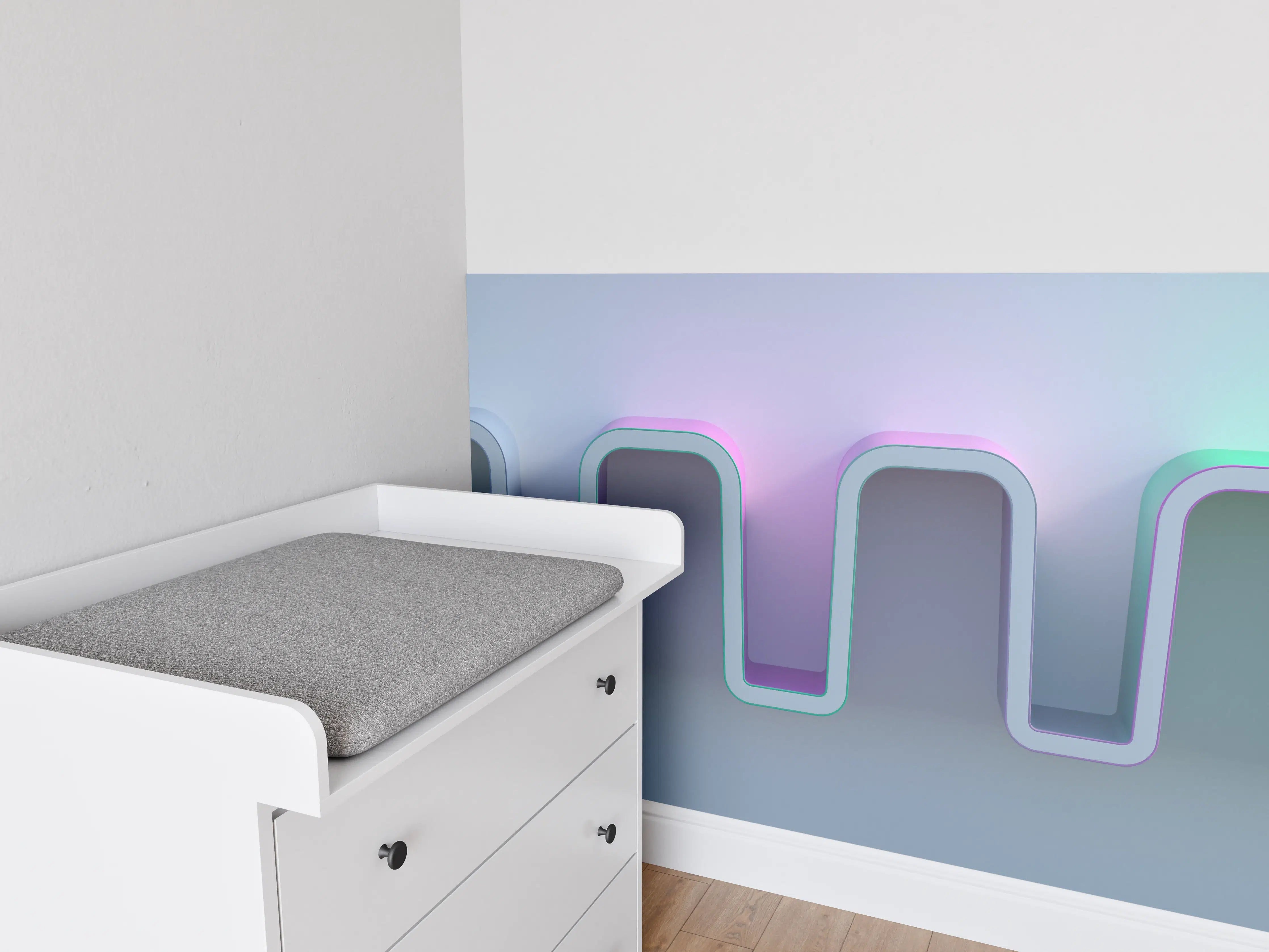 Babyzimmer Wandgestaltung - Moderne Lichtinstallation mit Pastellfarben