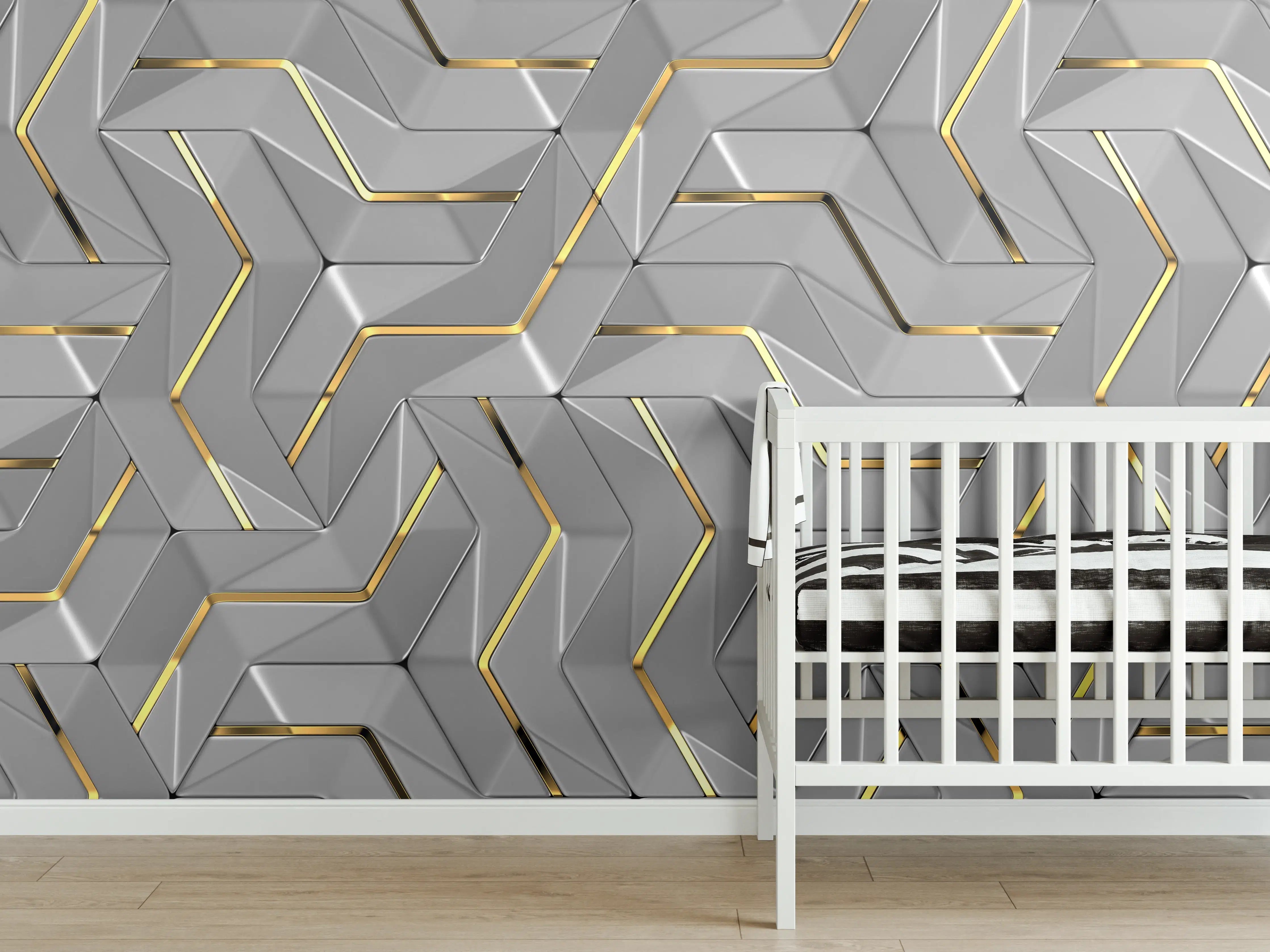 Babyzimmer Wandgestaltung - Moderne Wandtextur - Gold Akzente