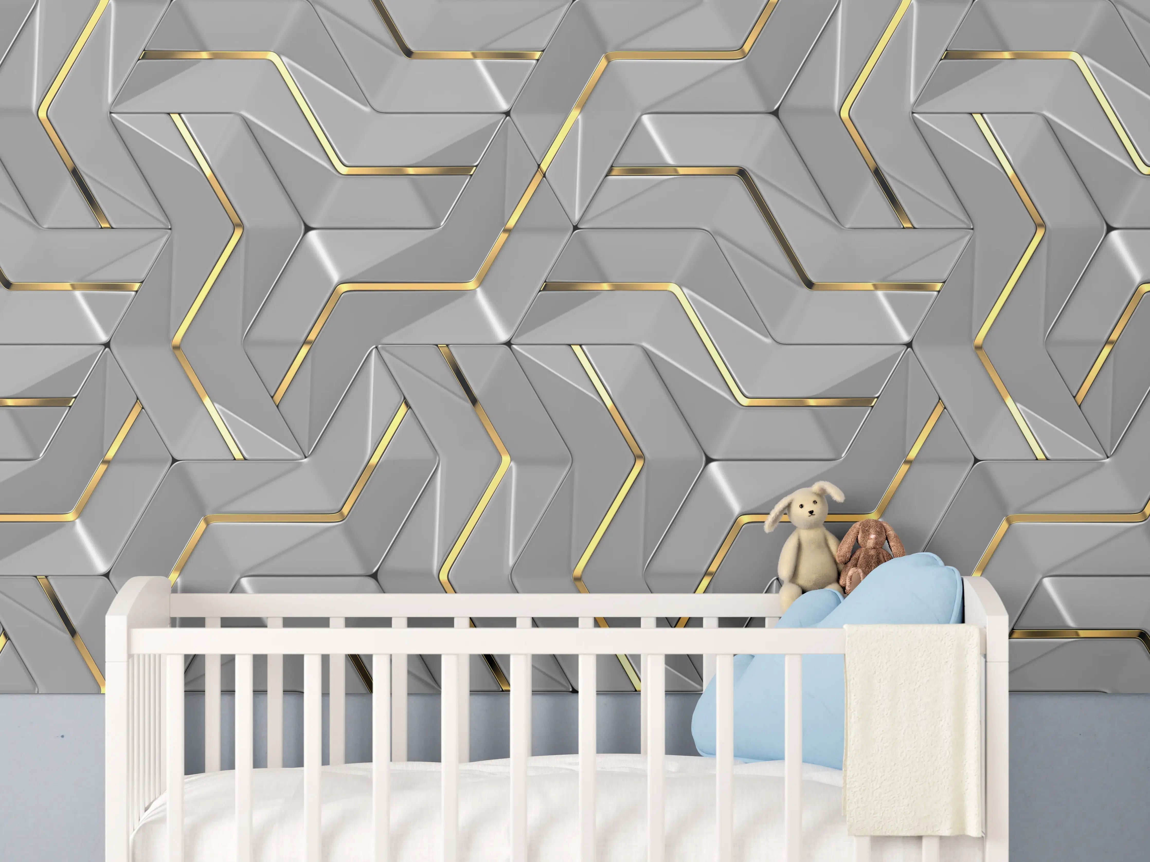 Babyzimmer Wandgestaltung - Moderne Wandtextur - Gold Akzente