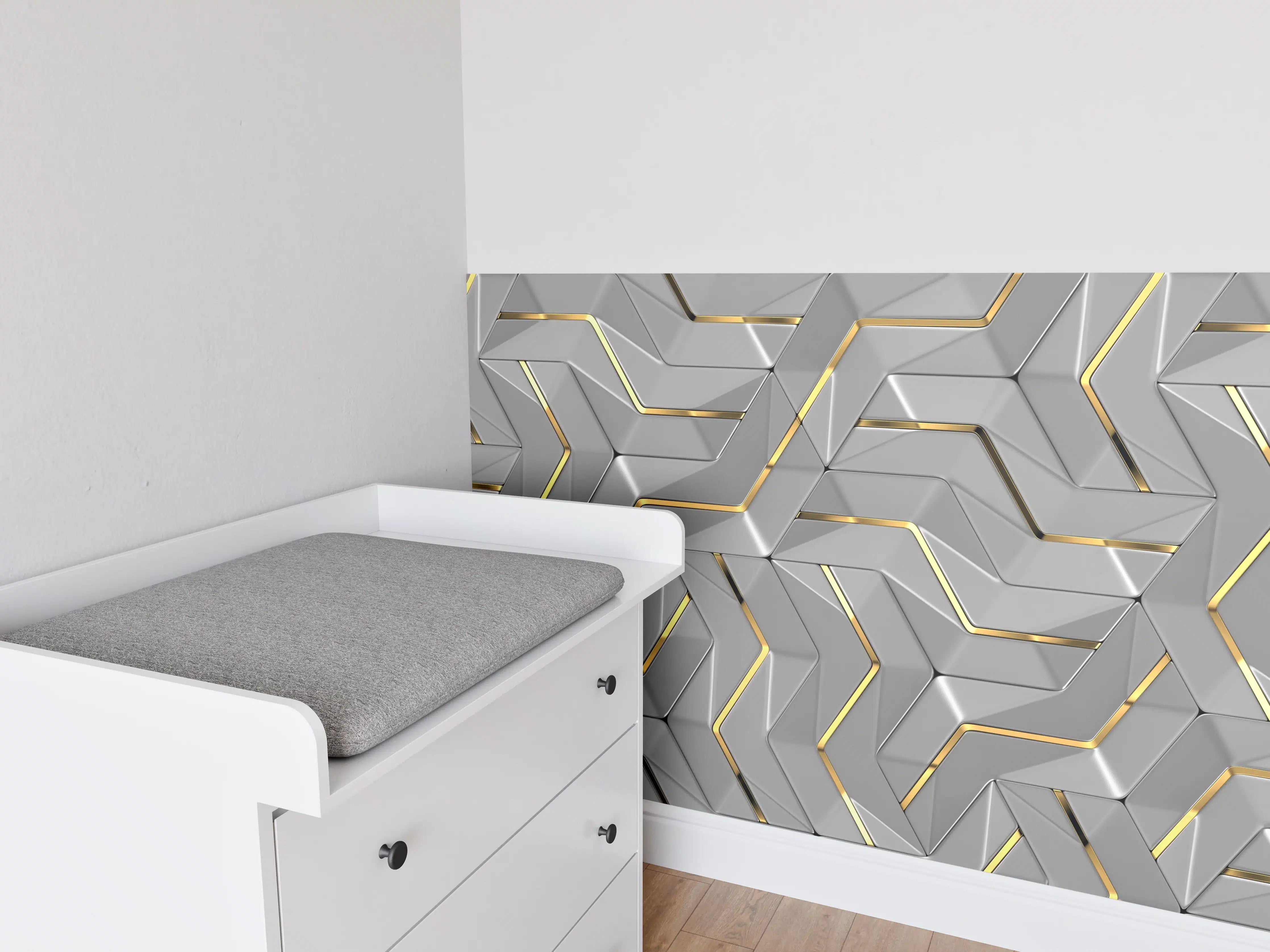 Babyzimmer Wandgestaltung - Moderne Wandtextur - Gold Akzente