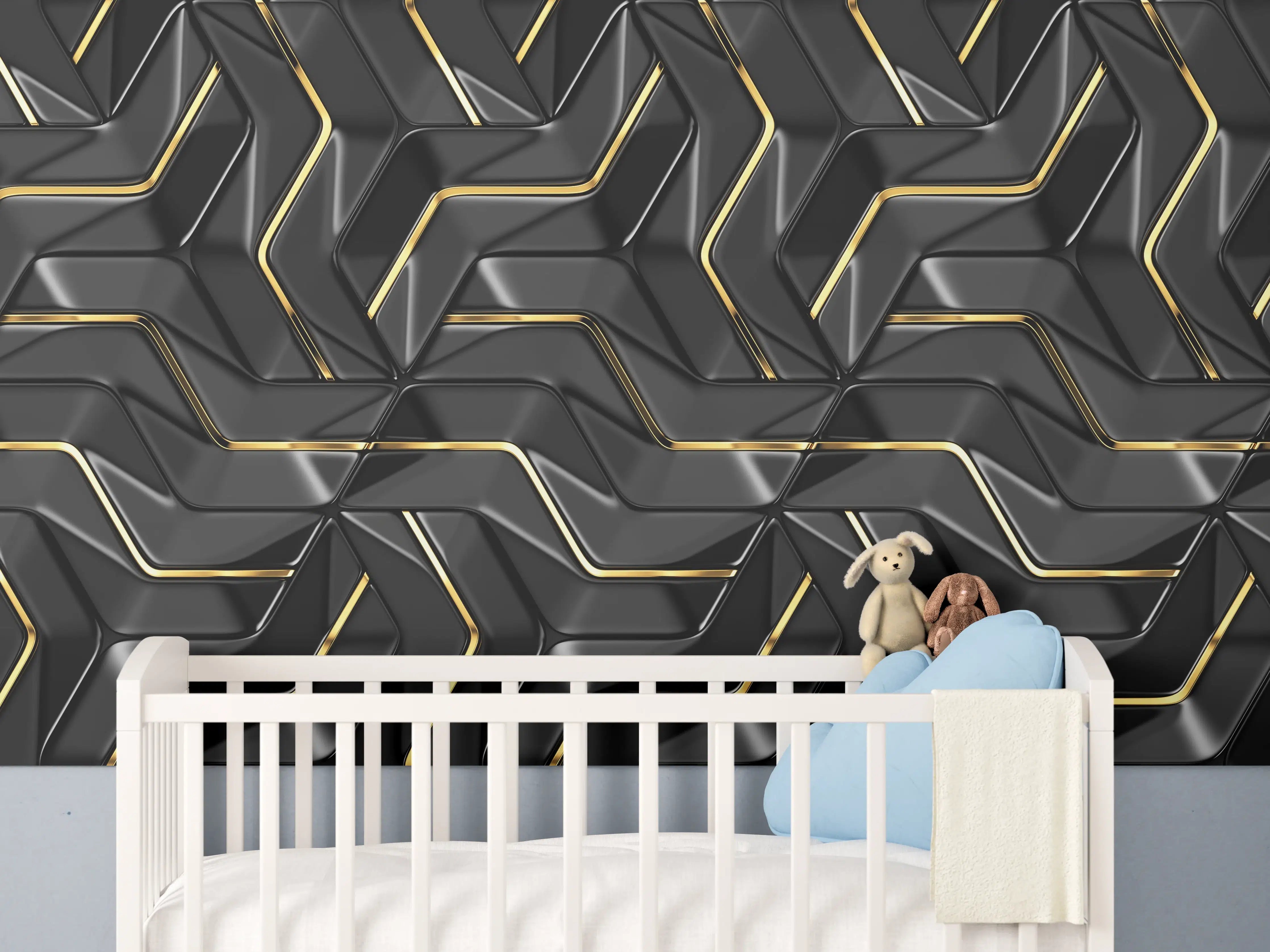 Babyzimmer Wandgestaltung - Moderne Wandtextur - schwarz-gold