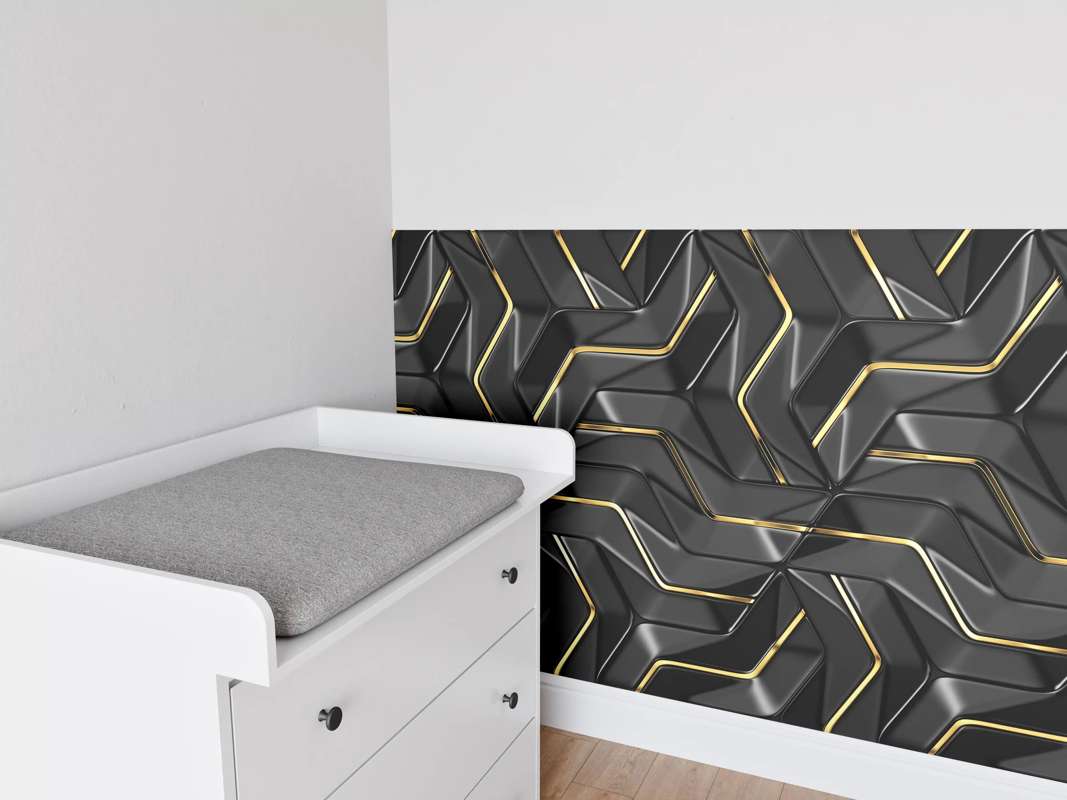 Babyzimmer Wandgestaltung - Moderne Wandtextur - schwarz-gold